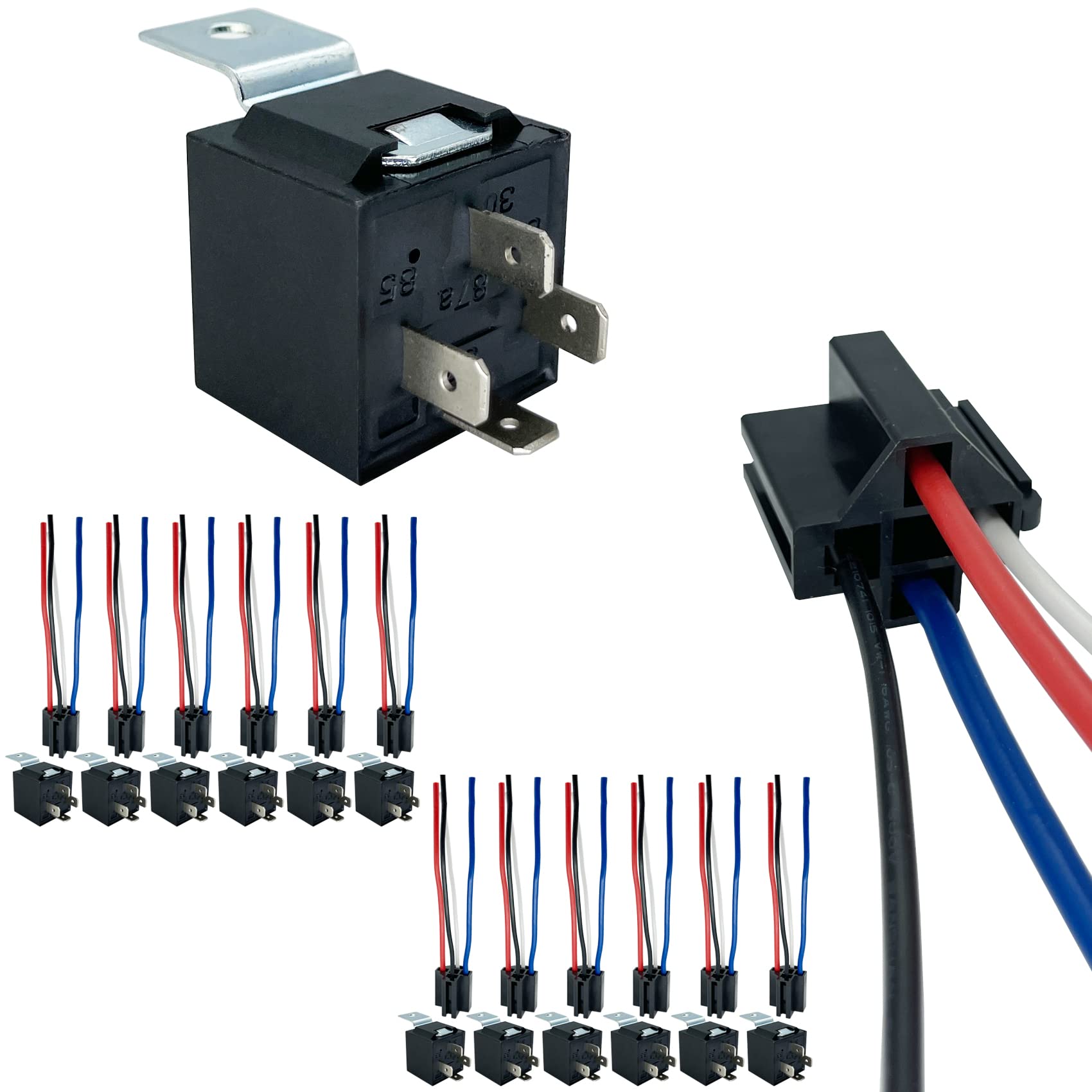 Irhapsody 4-Pin 40/30Amp 12V Relay Kit, Spst 12-Volt 12-Pack Automotive Relay, With Interlocking Harness Socket Holder And Heavy