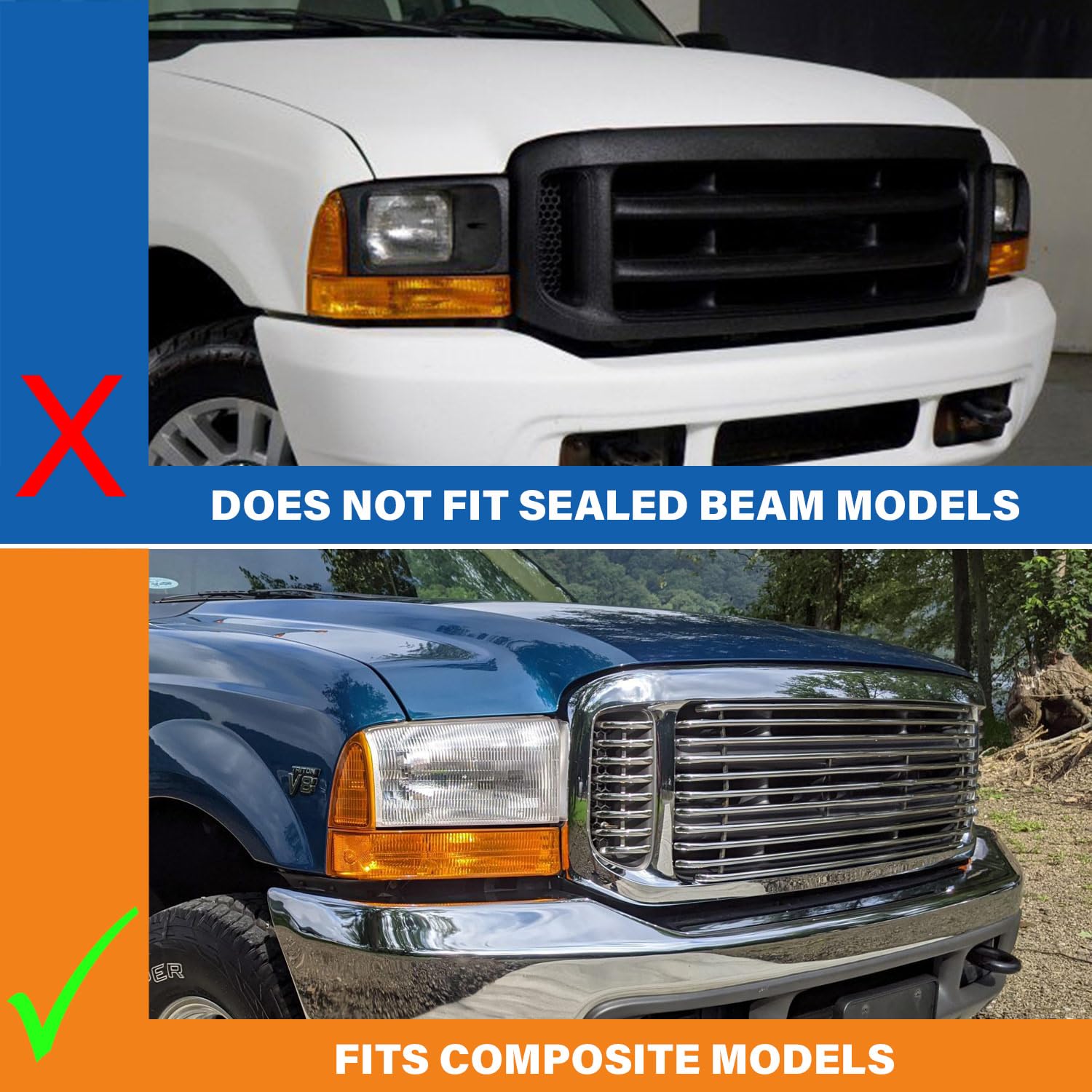 Amerilite For 1999-2004 Ford Super Duty F250 F350 F450 F550 | Excursion Chrome Factory Style Replacement Headlights W/Corner Bum