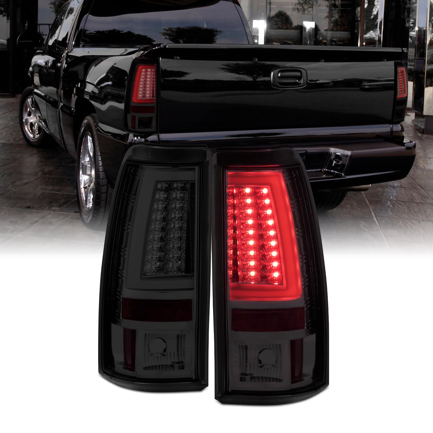 Akkon - For 2003-2006 Silverado / 05-07 Silverado Hybrid Pickup Truck Red Smoke V2 Led Tail Lights Brake Lamps Pair