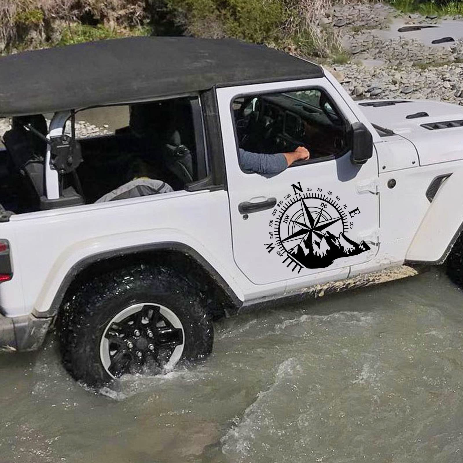 Fochutech Car Decals Compass with Mountain Hood Stickers Waterproof Vinyl Hood Decals Car Side Decals and Graphics Compass Hood Decals for RV Truck SUV Car Exterior Decoration 1 PCS (Black)