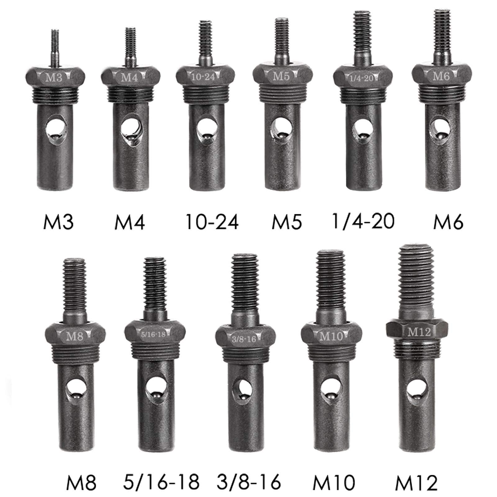 Wetols 11Pcs Rivet Nut Tool Replacement Mandrels Of We882/We889, Rivet Nut Tool Accessories Set M3 M4 M5 M6 M8 M10 M12, 10-24, 1/4-20, 5/16-18, 3/8-16 Rivet Nut Tool Spare Parts
