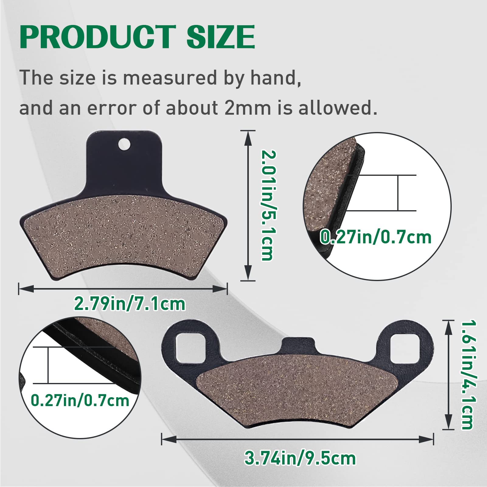 Cyleto Front And Rear Brake Pads For Polaris Sportsman 500 400 335 Scrambler 400 500 Trail Blazer 250 400 Magnum 325 500 Sport 400 Diesel 455 Xpedition 425 325 Trail Boss 325