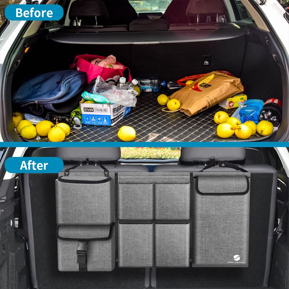Car Trunk Organizer With Cooler, Hanging Organizers With Large Pockets, Zippers Detachable Seat Back Storage, Waterproof For Jee