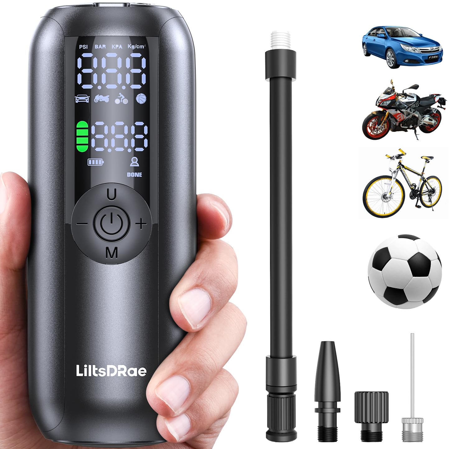 Liltsdrae Bike Pump Bicycle Pump, Tire Inflator Portable Air Compressor For Car, Max 150Psi/10.3 Bar, Auto Shut-Off Air Pump Wit
