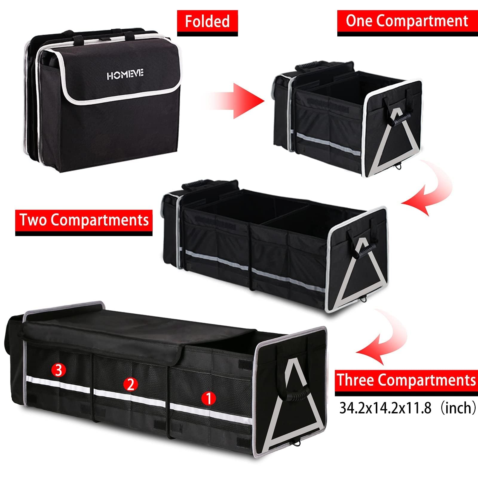 Homeve Extra Large Collapsible Trunk Organizer With Cooler Bag,3 Compartments Storage Organizer With Cover