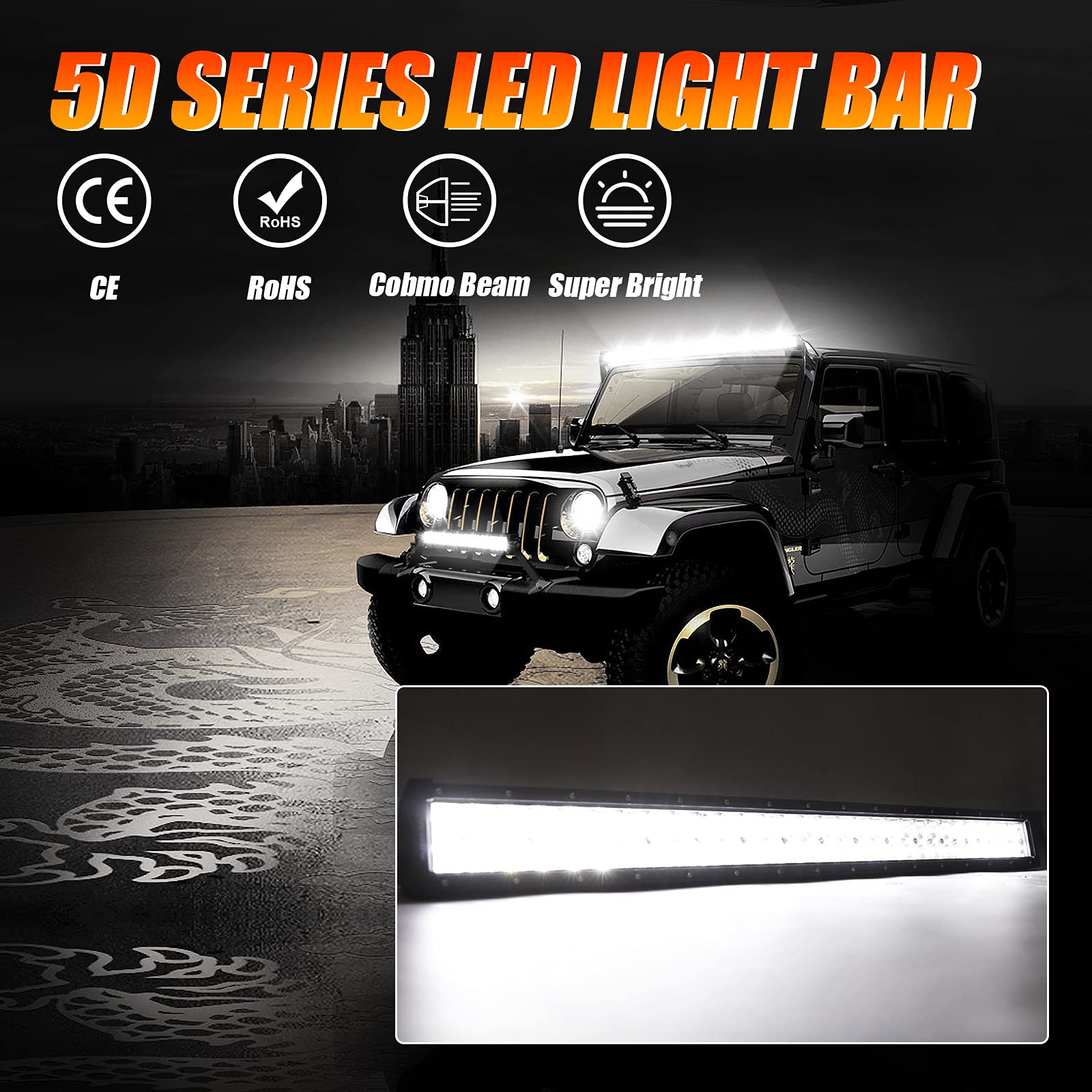Auxbeam 32'' Led Light Bar 180W Off Road Driving Lights Led Work Light Spot Flood Fog Lamp 5D Lens With Wiring Harness For Car,