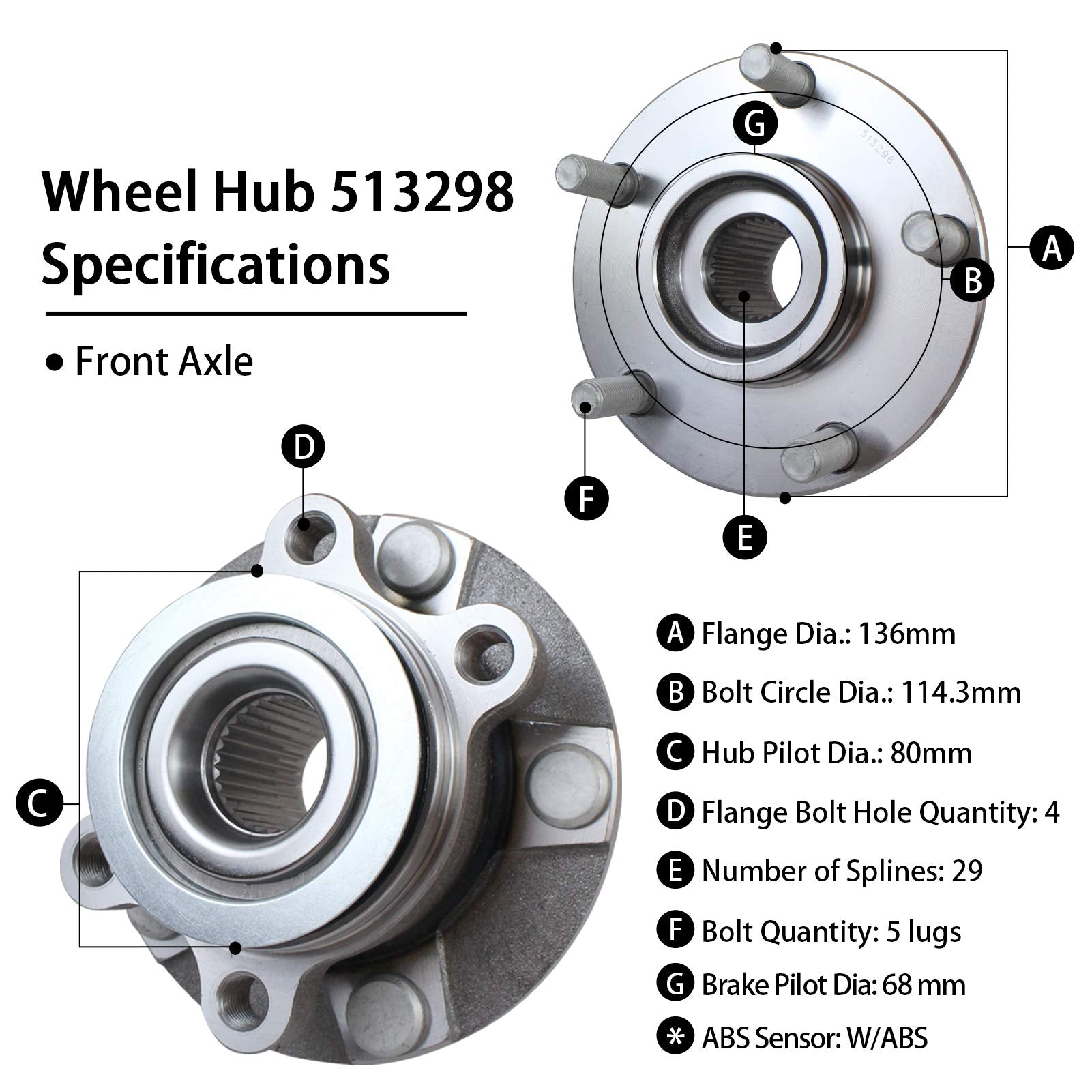 Parod Pair 513298 Front Wheel Hub And Bearing Assembly Compatible With 2008-2013 Nissan Rogue, 2014-2015 Rogue Select, 2008-2012