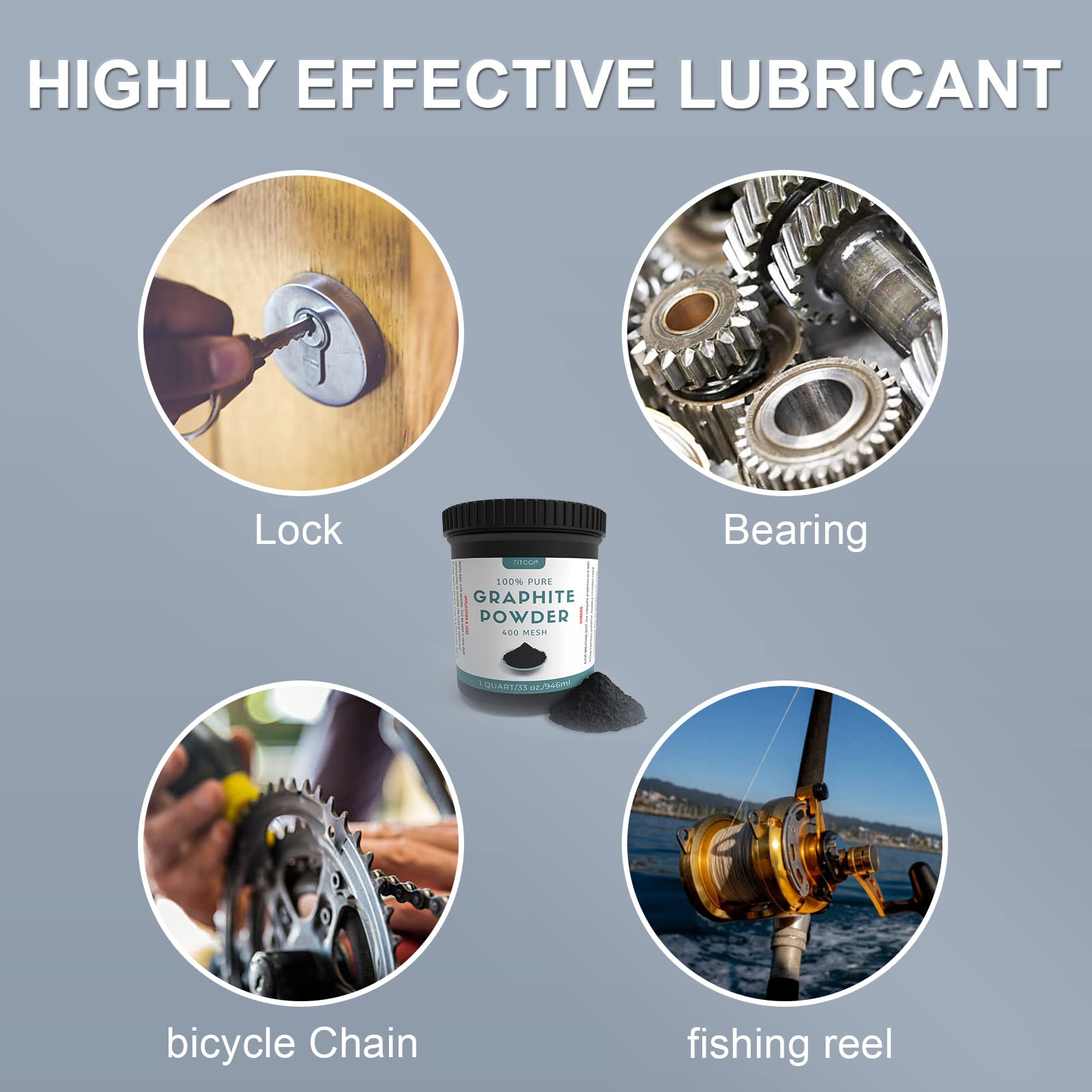 1 Quart Microfine Pure Graphite Powder, Excellent Dry Powdered Graphite Lubricant For Locks, Bearings, Fishing Reels, Etc. Also Enhances Bearing Corrosion Resistance - By Titggi