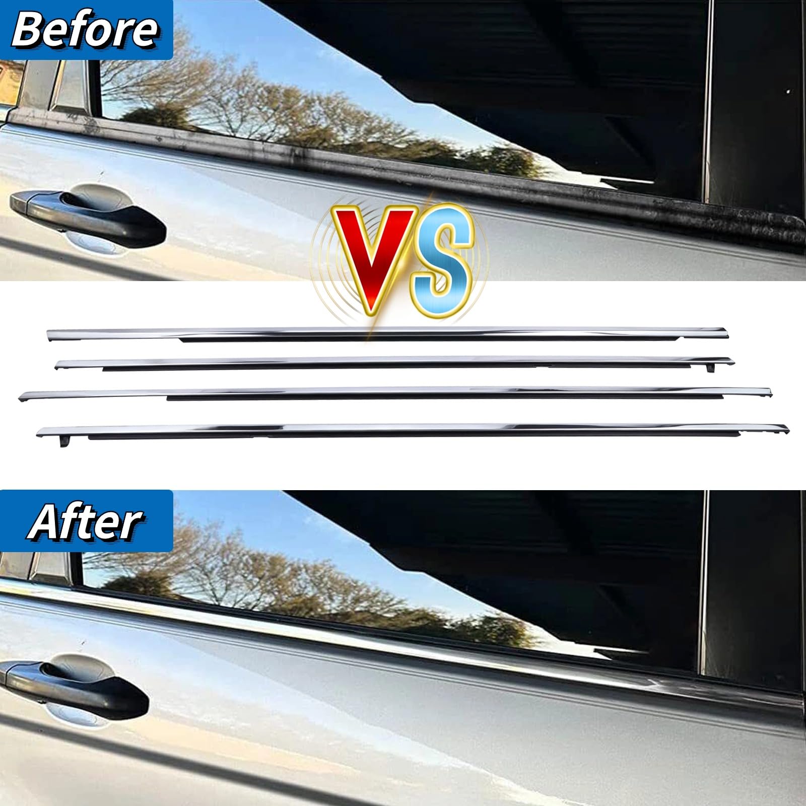 4Pcs Weatherstrip Window Moulding Trim Seal Belt Compatible With 2003-2007 Honda Accord Replaces# 72410-Sda-A01; 72450-Sda-A01;