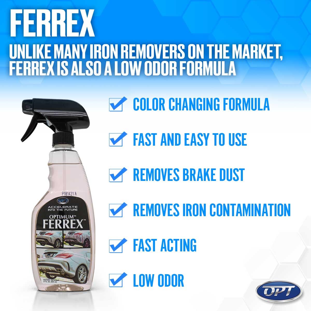Optimum FerreX Iron Remover - 17 oz., Multi-Use Car Detailing Spray Acts as a Tar Remover and Car Wheel Cleaner, Safe for Use on