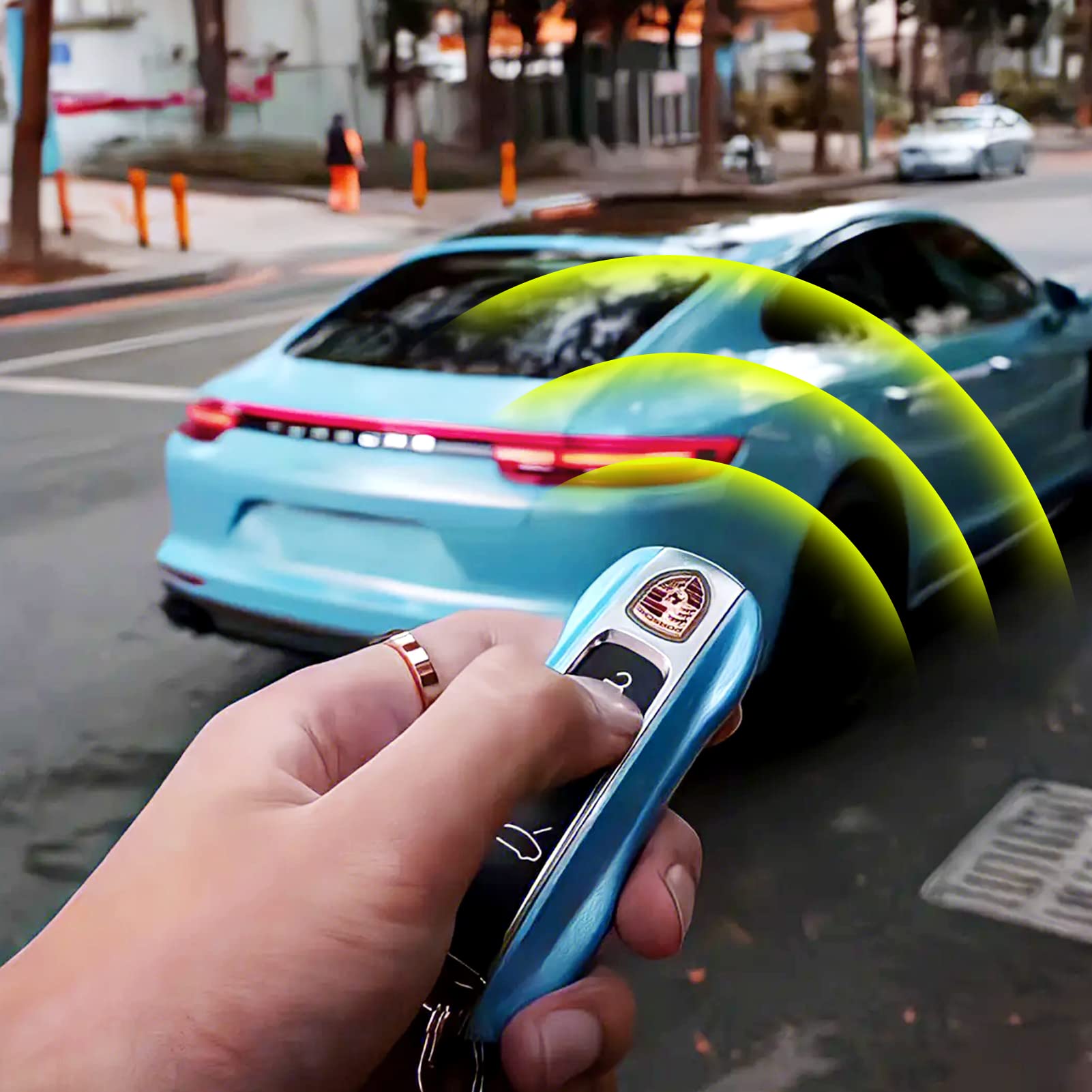 Jaronx Compatible With Porsche Key Fob Cover, Compatible With Porsche Cayenne Panamera Key Fob Cover 2018-2024, Compatible With Porsche Carrera Taycan Key Accessories 2020-2024 (Crystal Blue-New)