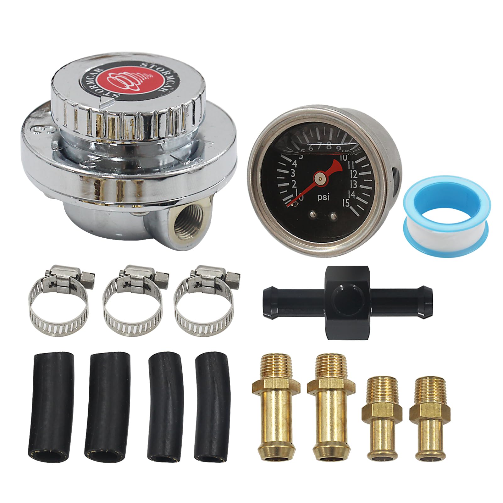 LVOUP Manual Adjustable 1-5 PSI Fuel Pressure Regulator Carburetor Carb Fuel Pump Kit with 0-15 PSI Pressure Gauge and Fuel Bloc