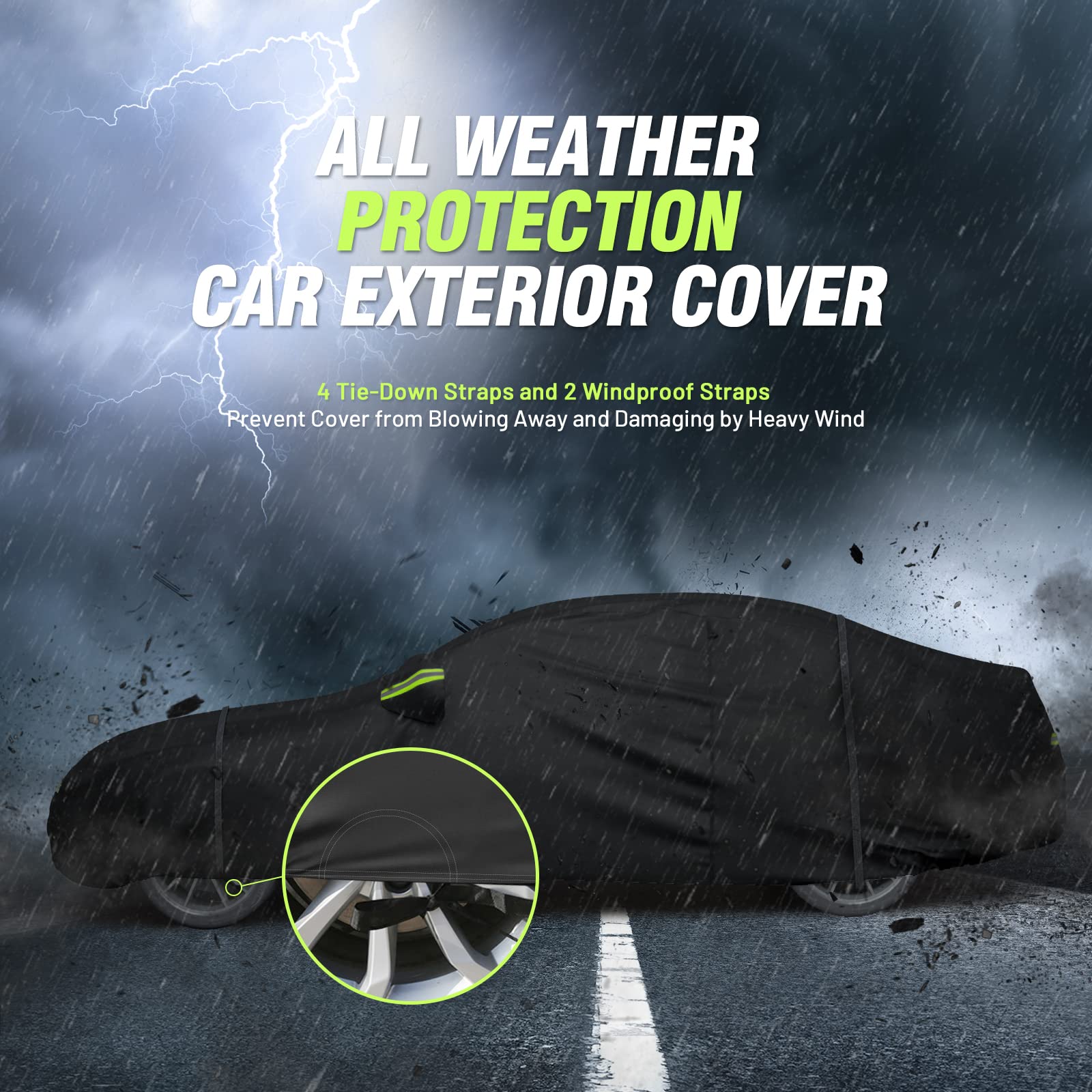 Favoto 6 Layers Car Cover Waterproof All Weather For Automobiles Heavy Duty Outdoor Sun Snow Protection Car Tarp With Windproof