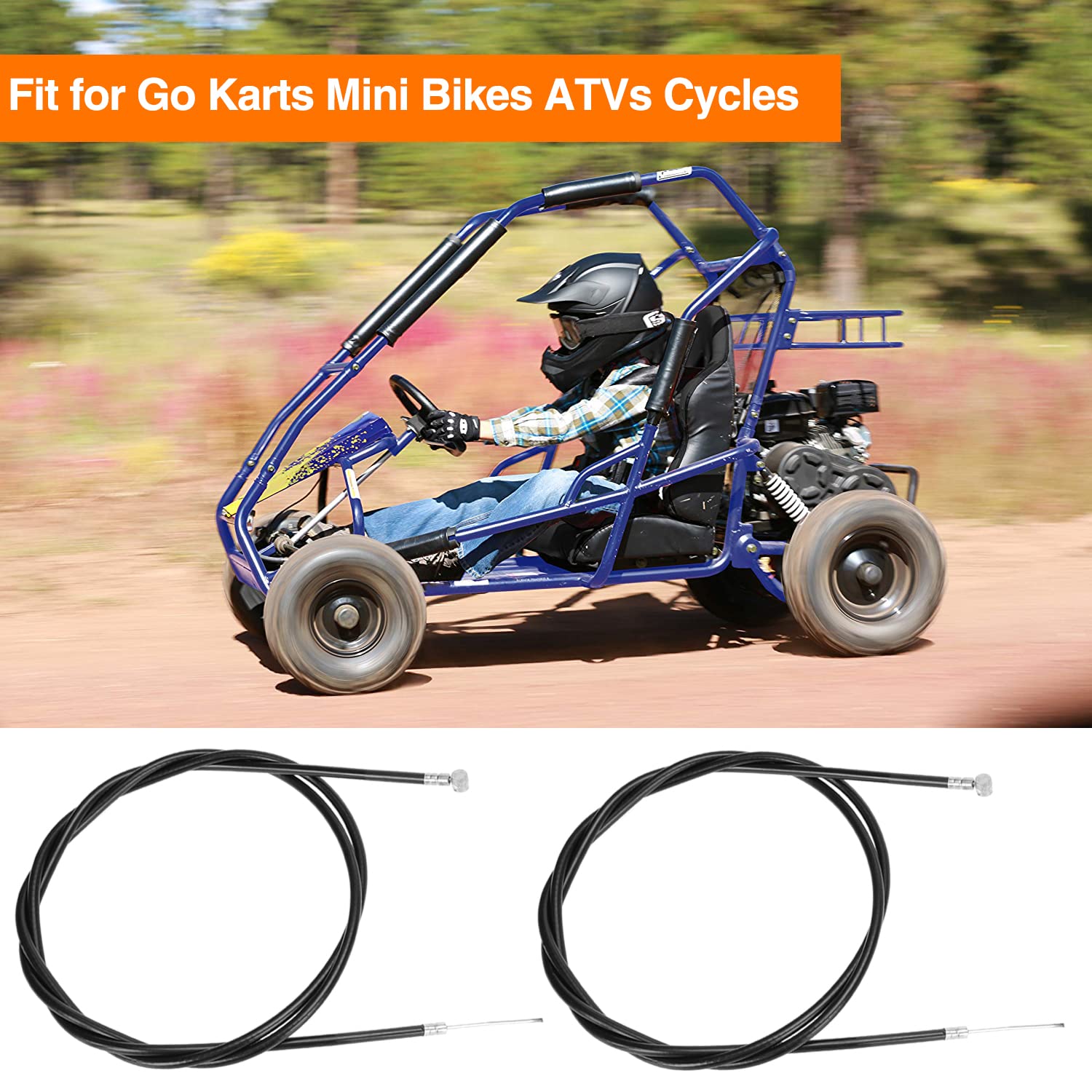 Fvrito 2-Pack 60'' Universal Throttle Cable With 1/4'' Barrel End Repalcement For Minibike Go Kart Go-Cart Mini Bike Atv Cycle Parts
