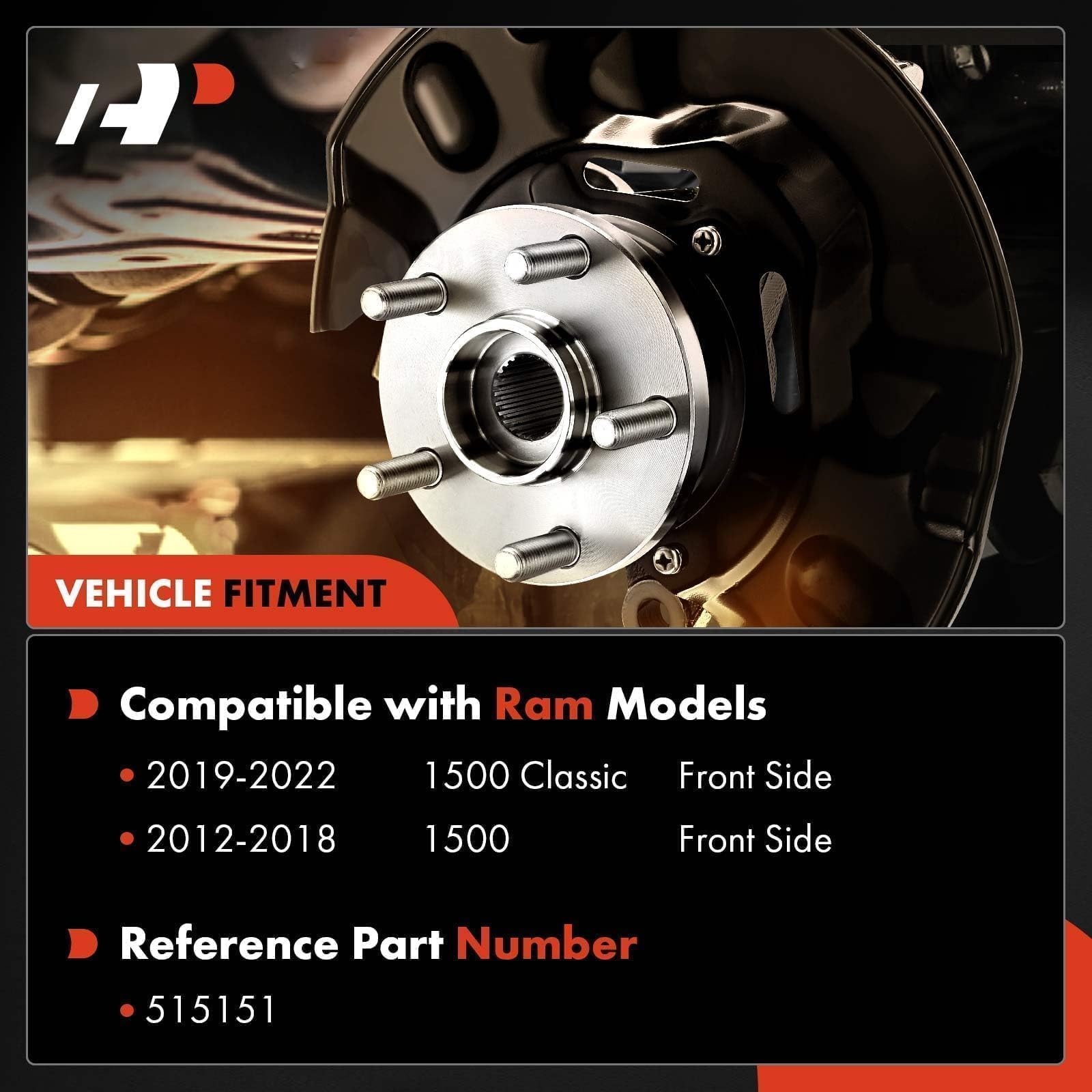 A-Premium 2 X Front Wheel Bearing And Hub Assembly With Abs & 5-Lug Compatible With Ram 1500 2012-2018, 1500 Classic 2019-2022