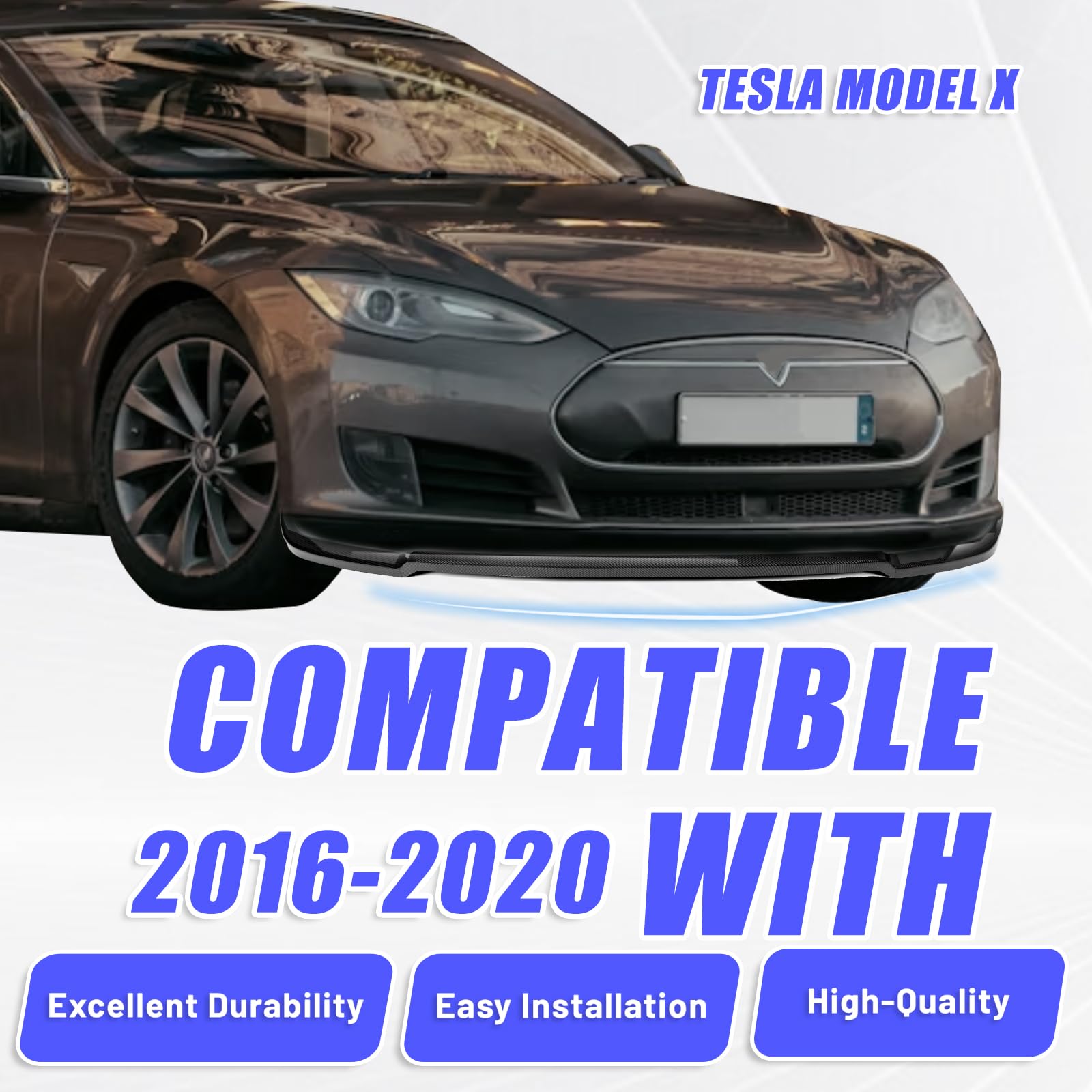 KUAFU 3Pcs Front Bumper Lip Splitter Compatible with 2016-2020 Tesla Model X Under Chin Spoiler Air Dam Body Kit Carbon Fiber Co