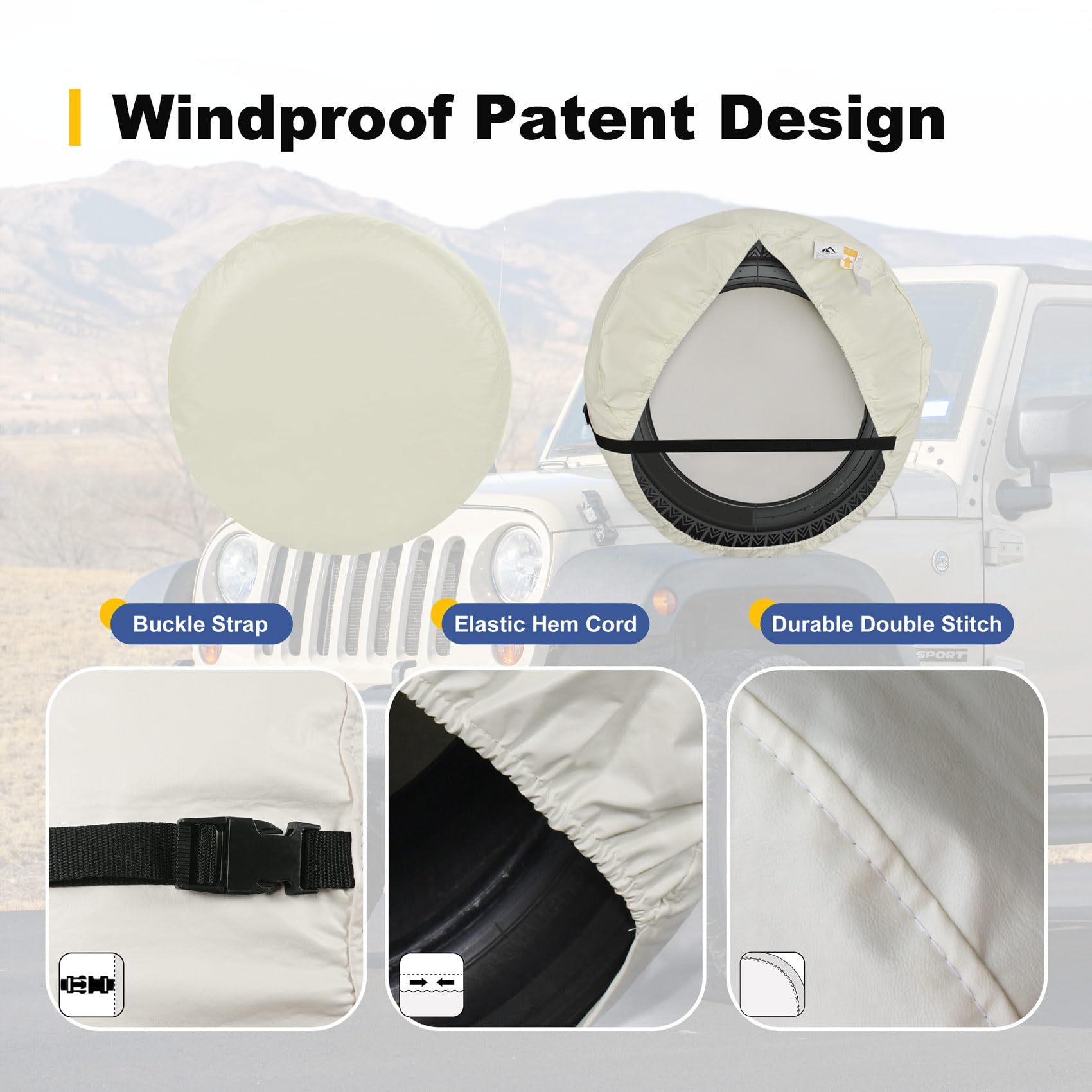 Explore Land Tough Spare Tire Cover Universal Fit Trailer, Rv, Suv, Truck (Fits Tire Diameters 30''-33'', Off-White)