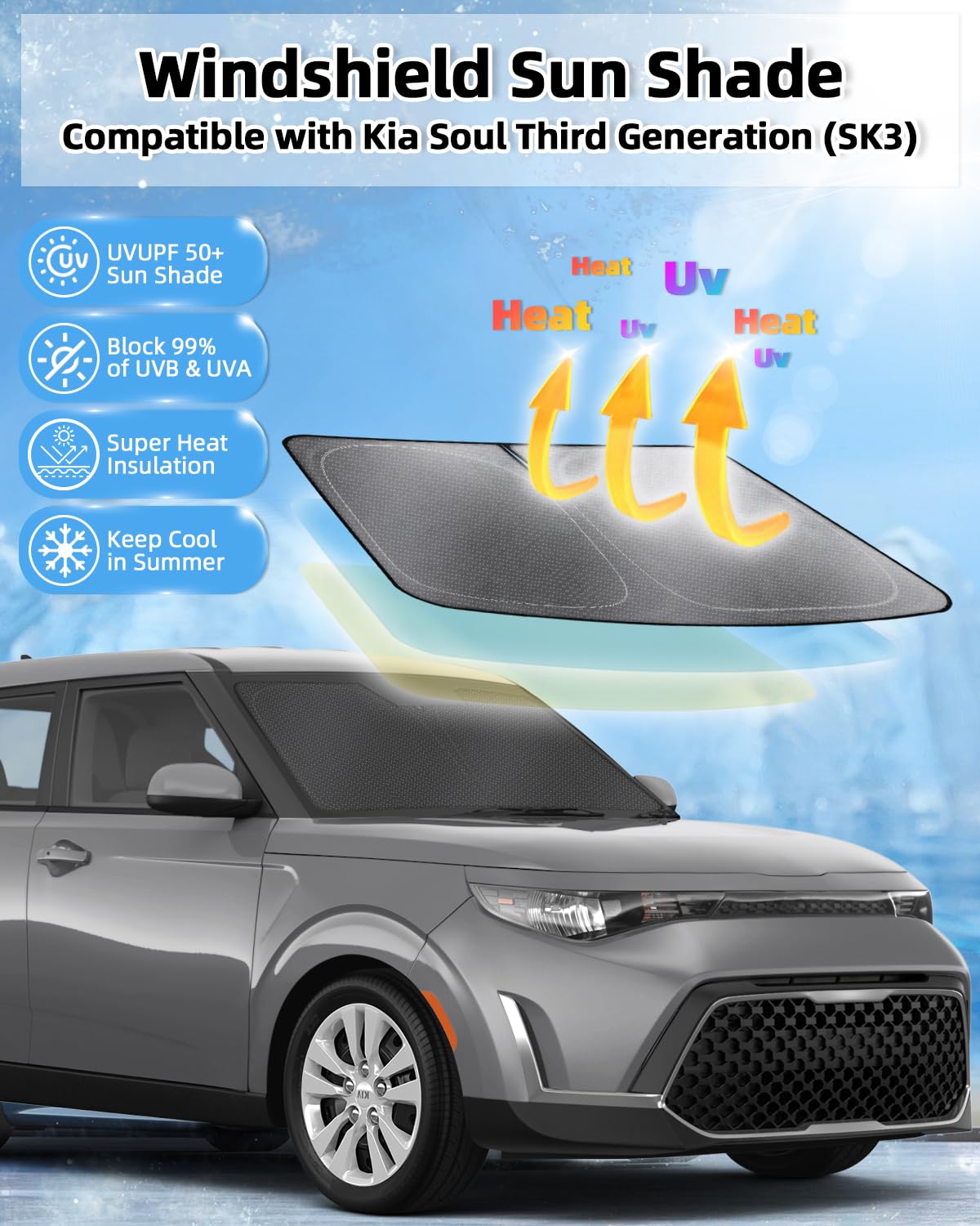 Mixsuper Liner Windshield Sun Shade For Kia Soul 2020-2024 2025 Windshield Sunshades For Soul Accessories Front Window Sun Shade
