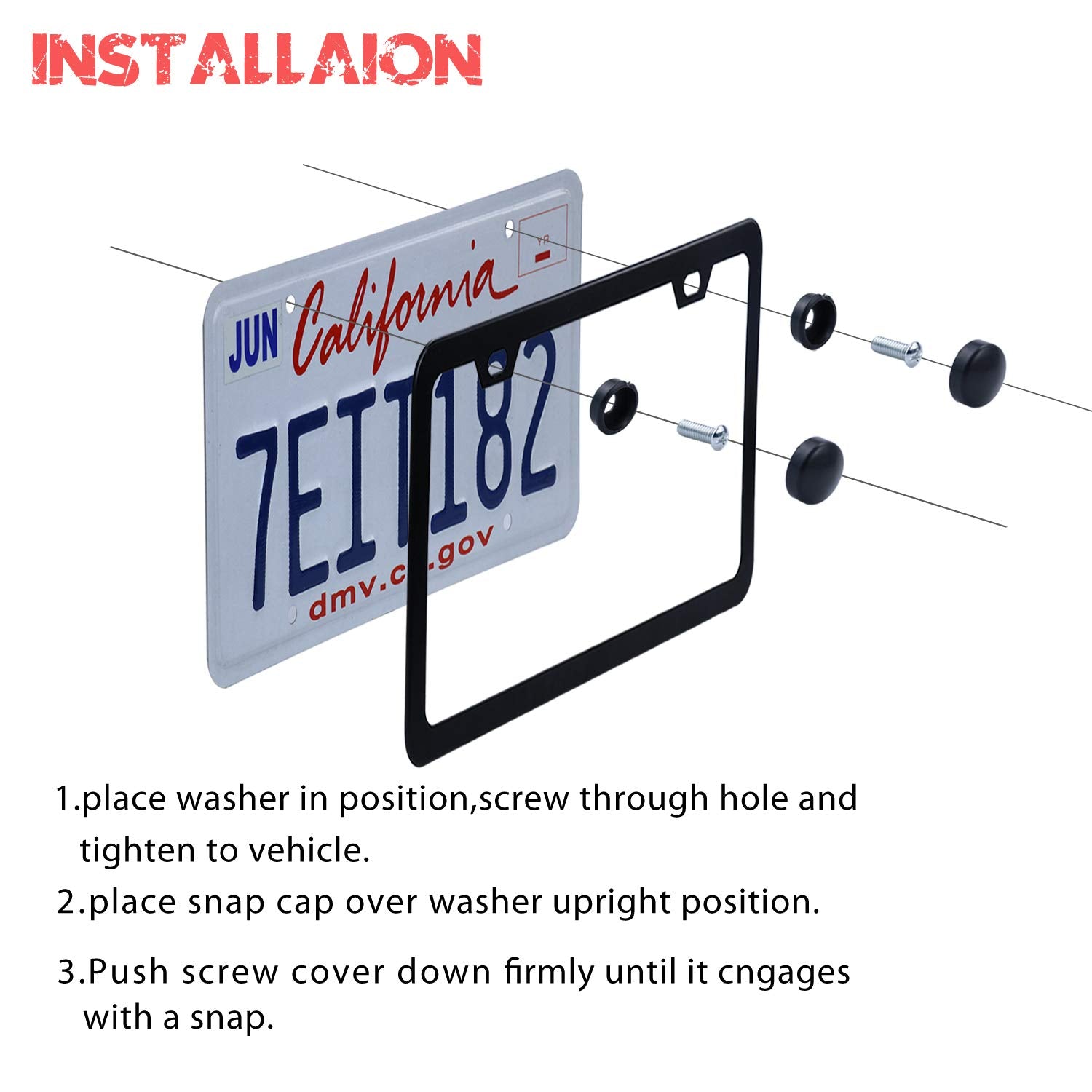 Livtee Black Aluminum License Plate Frames, 2 Pcs Car Licence Plate Covers Slim Design With Black Bolts Washer Caps For Us Vehicles