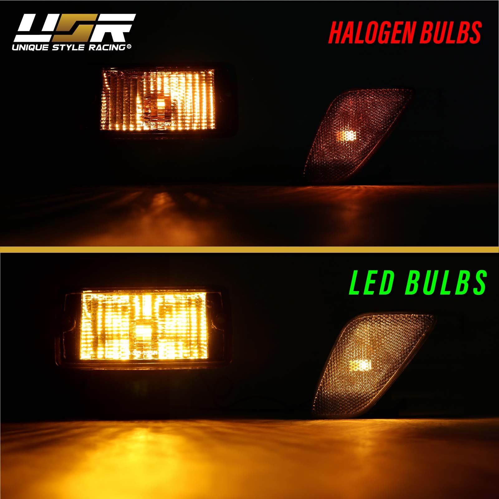 Usr 97-06 Tj Wrangler Smoke Lens Corner Side Marker Light & Front Turn Signal Lights - With X4 Led Amber Bulbs Upgrade - 4 Piece