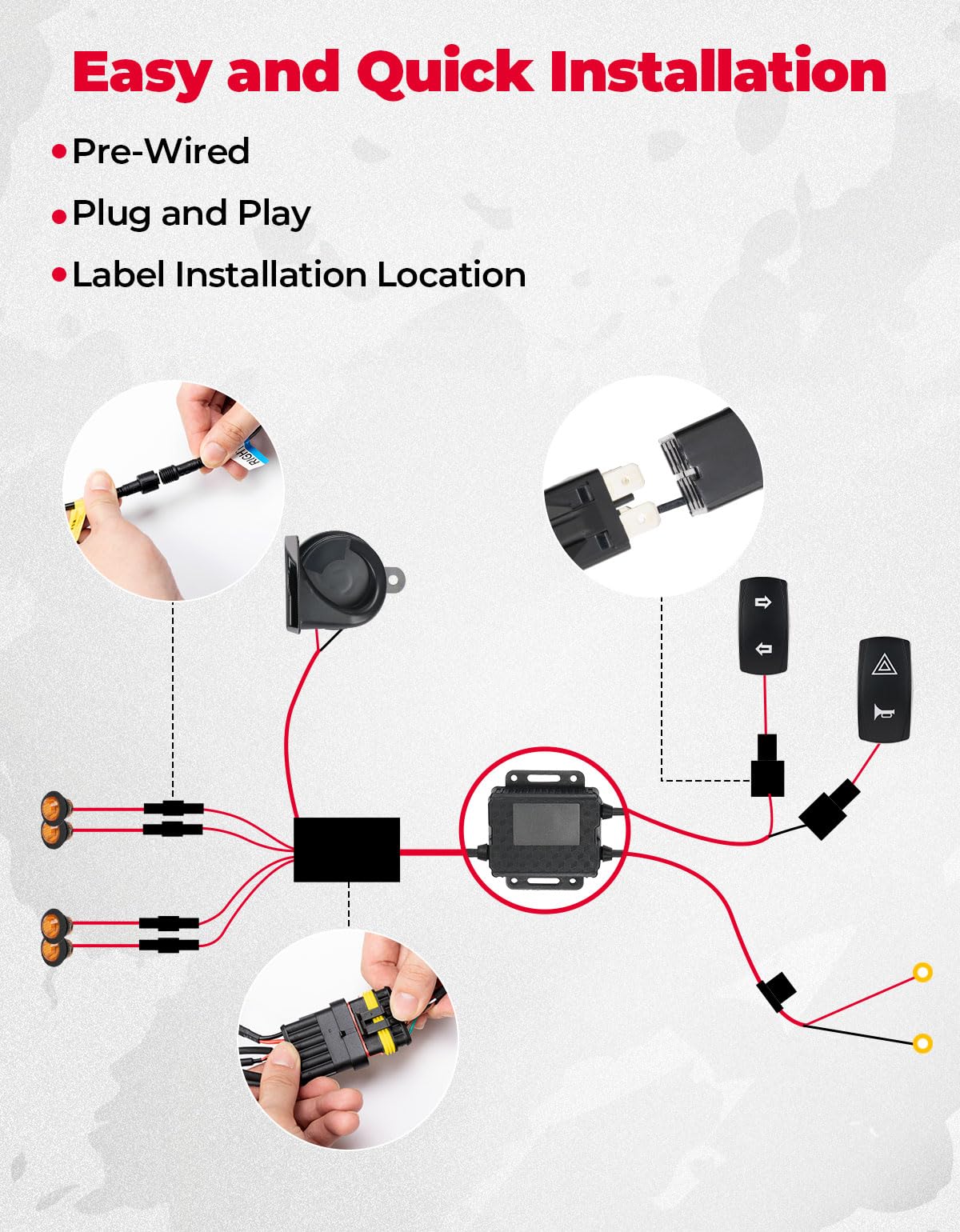 Kemimoto Utv Turn Signal Kit With Horn, Pre-Wired, Plug And Play Utv Atv Blinker With Rocker Switch, Hazard Light, Universal Str