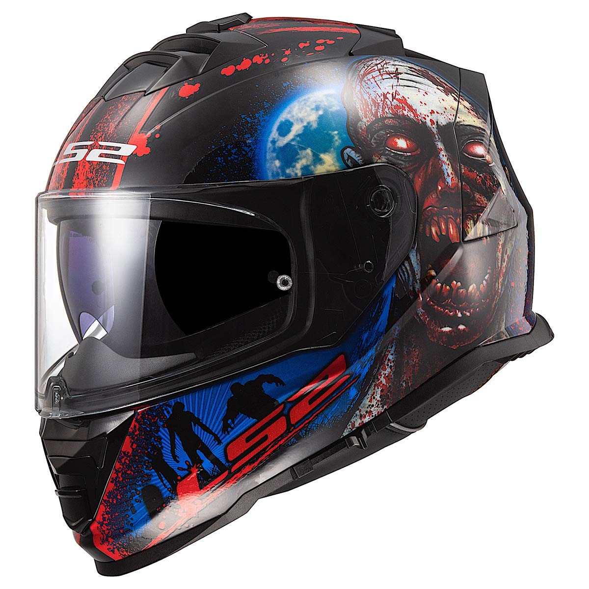 Ls2 Helmets Assault Full Face Motorcycle Helmet W/Sunshield (I Heart Brains Black/Glow - X-Large)