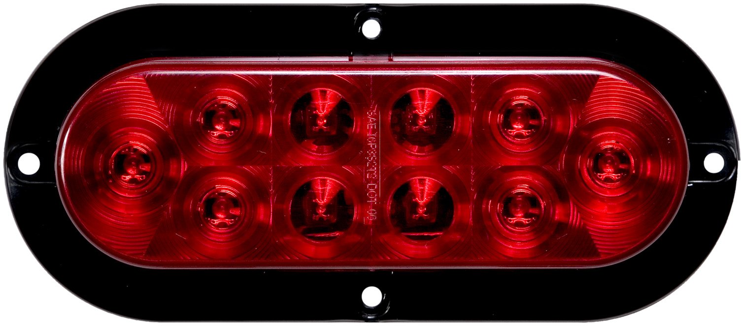 Optronics Led Stop Tail & Turn Light 6'' Oval 10D Red Flange Mount