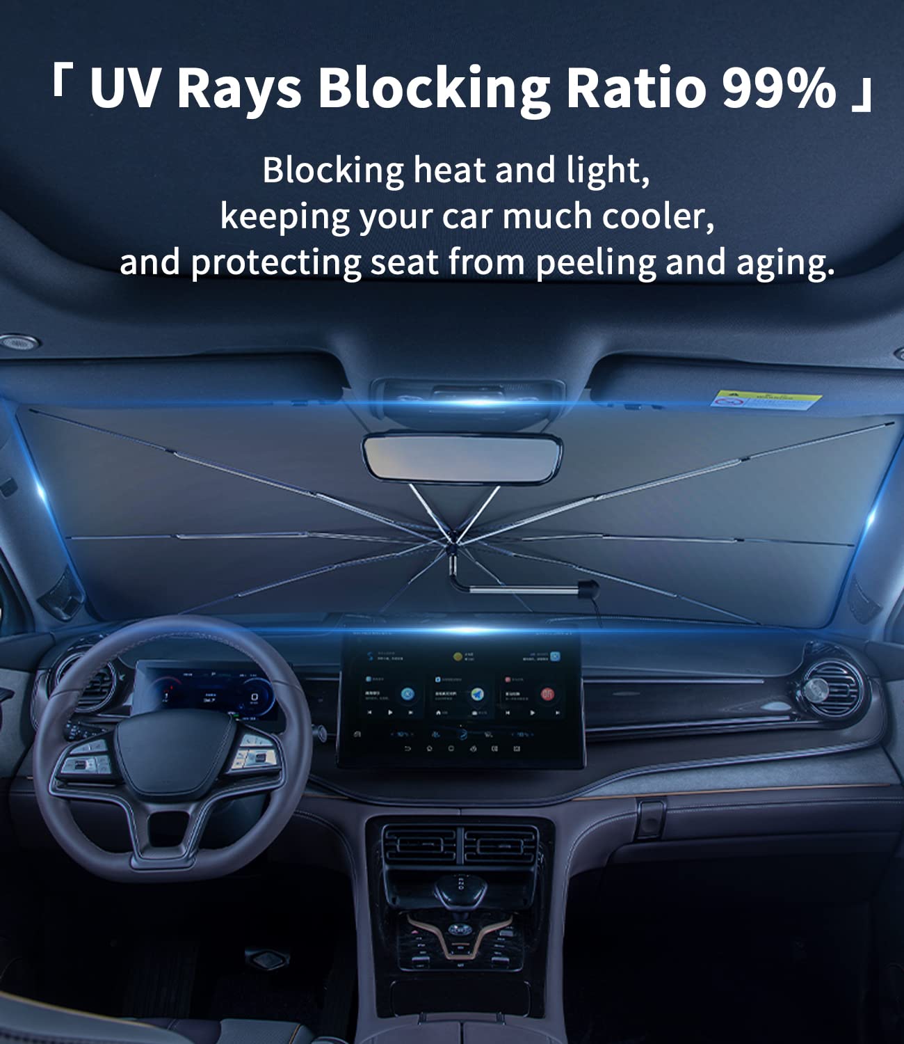 Custom-Fit for Cadillac Windshield Sun Shade Umbrella, Car Sunshade Cover UV Block Car Front Window with 360Rotation Bendable Ha