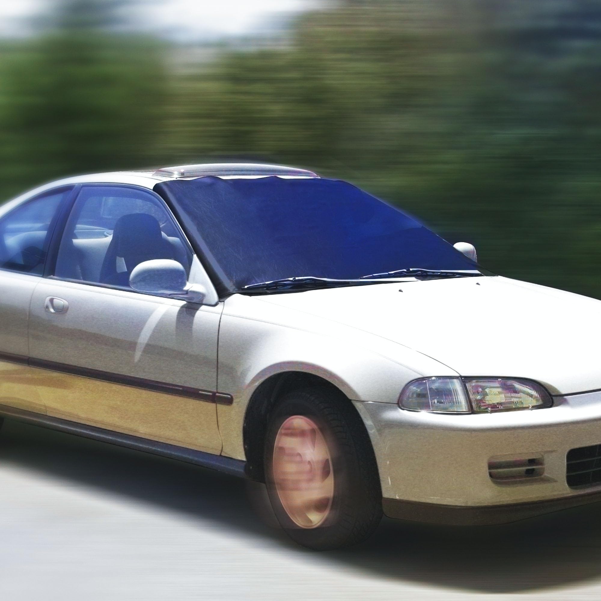 Camco Durable Compact Universal On The Go Vinyl Rv Tow Car Windshield Protector From Chips And Cracks With Tool Free Installation, Black