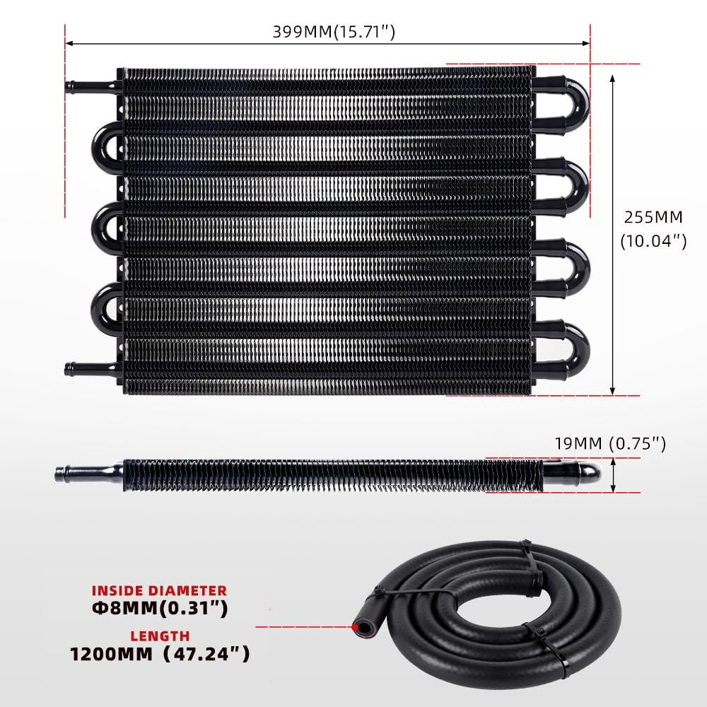 Bartoo Universal 5/16'' Transmission Oil Cooler Kit, Aluminium Alloy 8 Pass Tube And Fin Oil Cooler Kit (Black)
