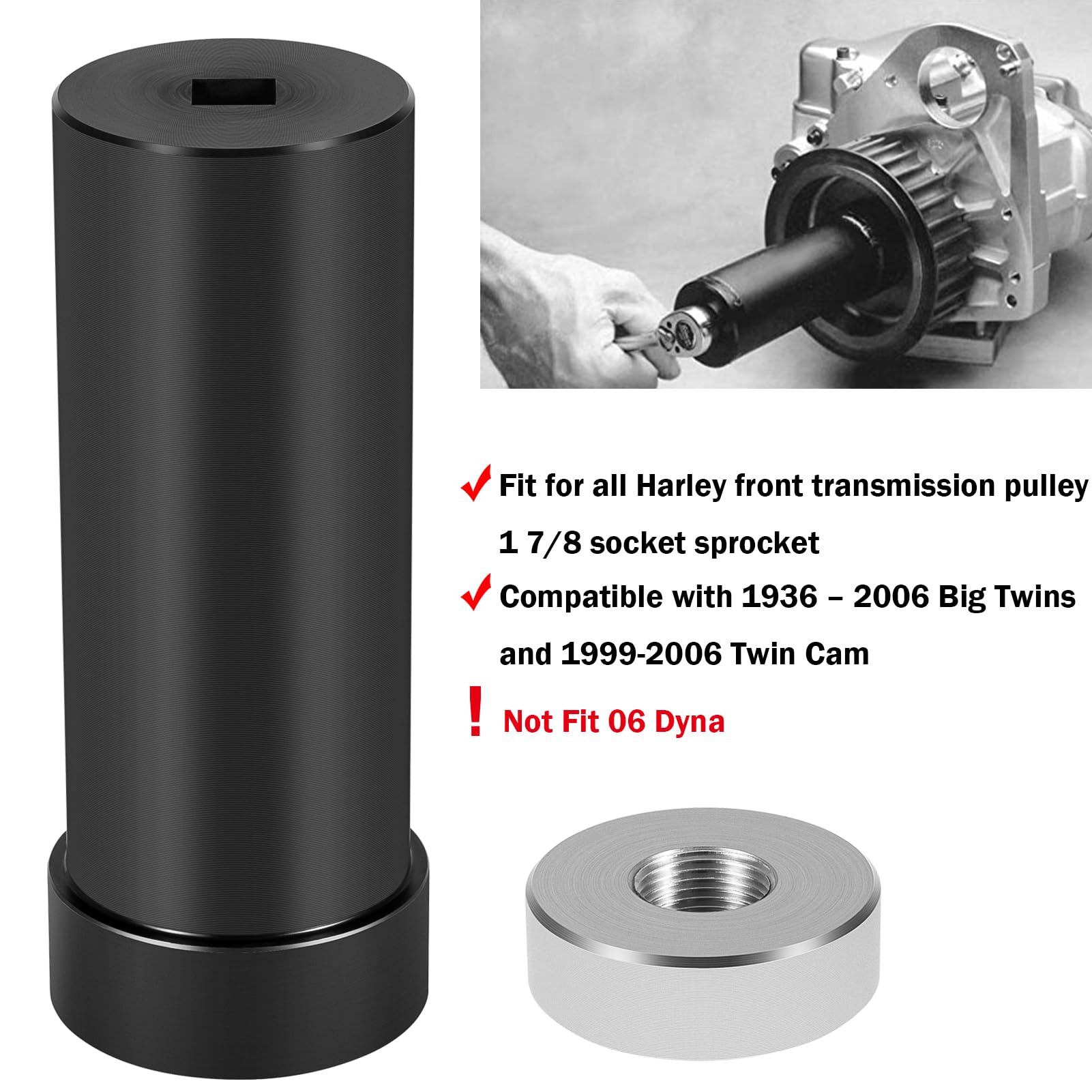 Yoursme Mainshaft Sprocket Wrench for Harley-Davidson 1936-2006, 1 7/8" Pulley Nut Socket Tool, Alloy Steel, Black