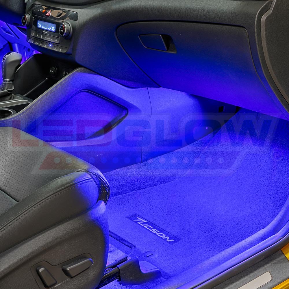 Ledglow 4Pc Blue Led Interior Footwell Underdash Neon Lighting Kit For Cars & Trucks - 7 Unique Patterns - Music Mode - 8 Bright