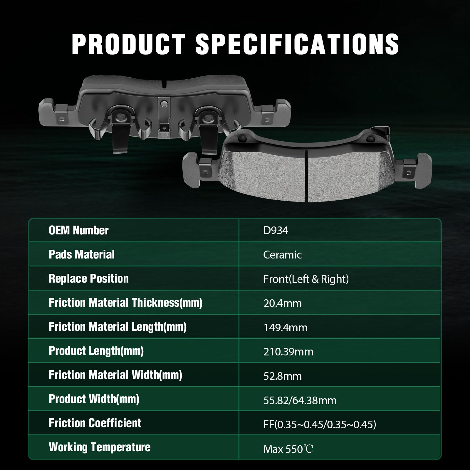 Automuto 4Pcs Front Ceramic Disc Brake Pads Set D934 For Ford For Expedition 2002-2006,For Lincoln Navigator 2002-2006