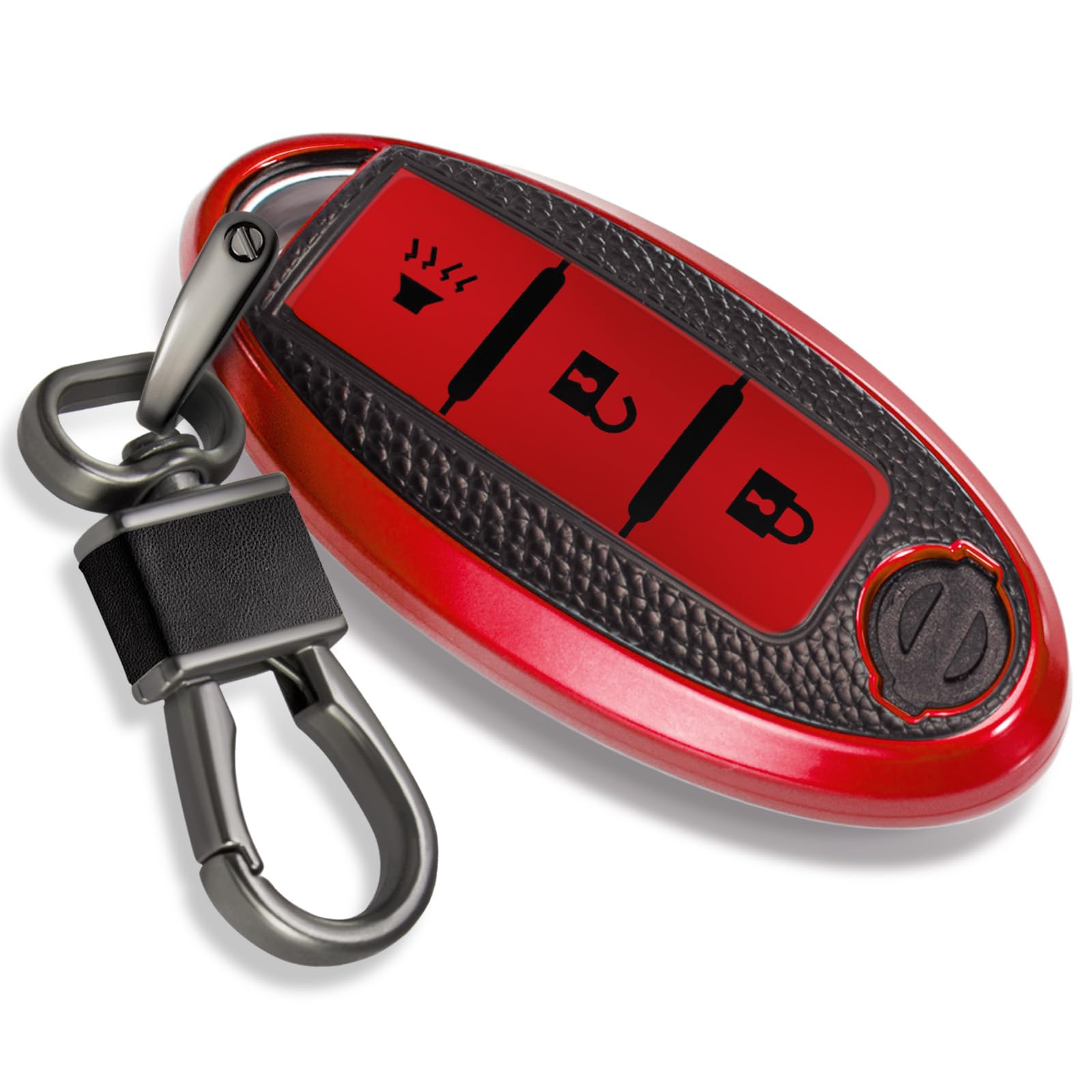 Ctrinews For Nissan Key Fob Cover With Leather Keychain, Advanced Soft Tpu Surface Grain Key Case For Nissan Key Shell (3 Button