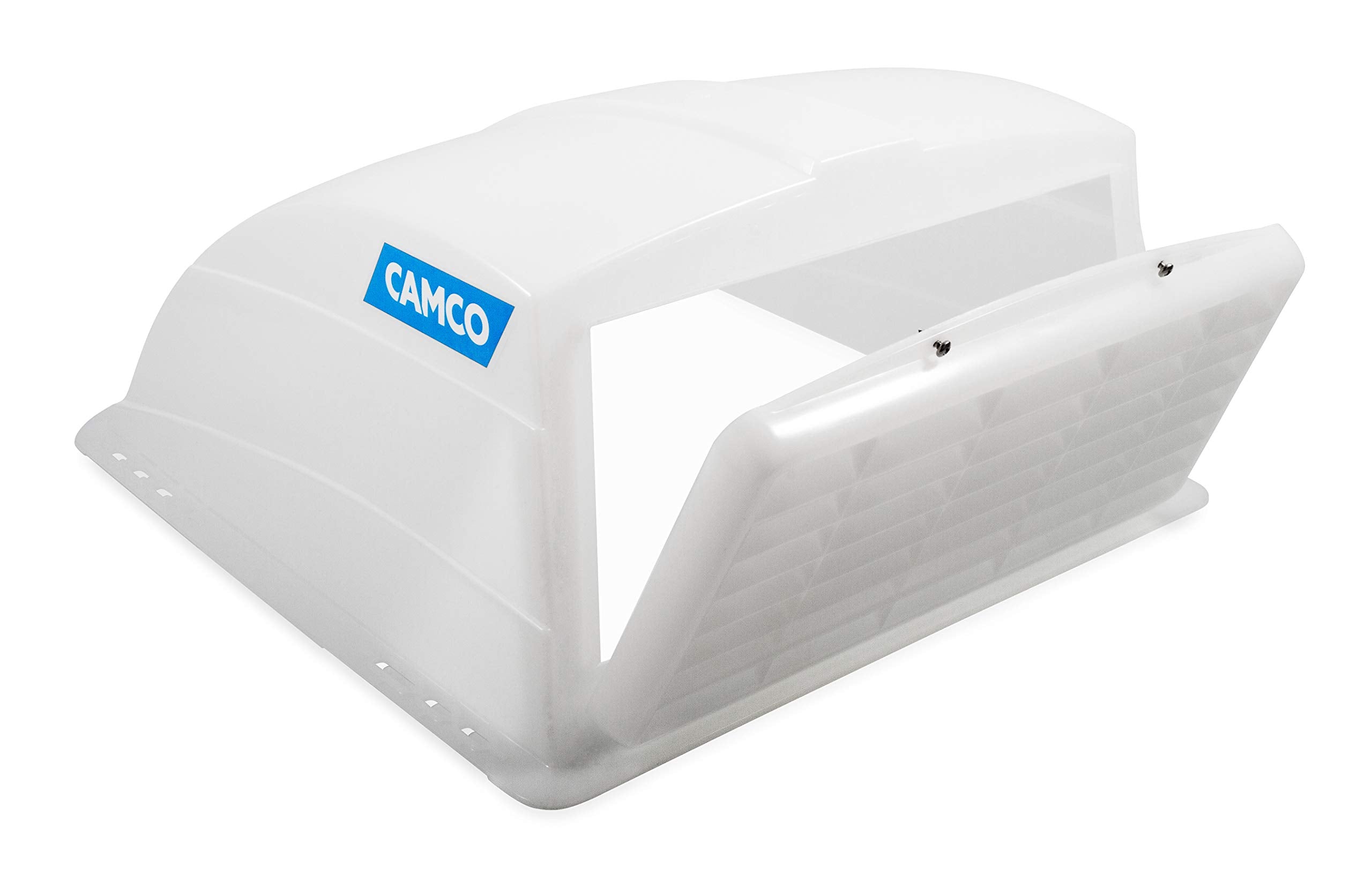 Camco RV Roof Vent Cover | Allows High Flow Air Ventilation Into Your RV, Rain or Shine | Easy Installation | Installation Hardware Included, White (40433)