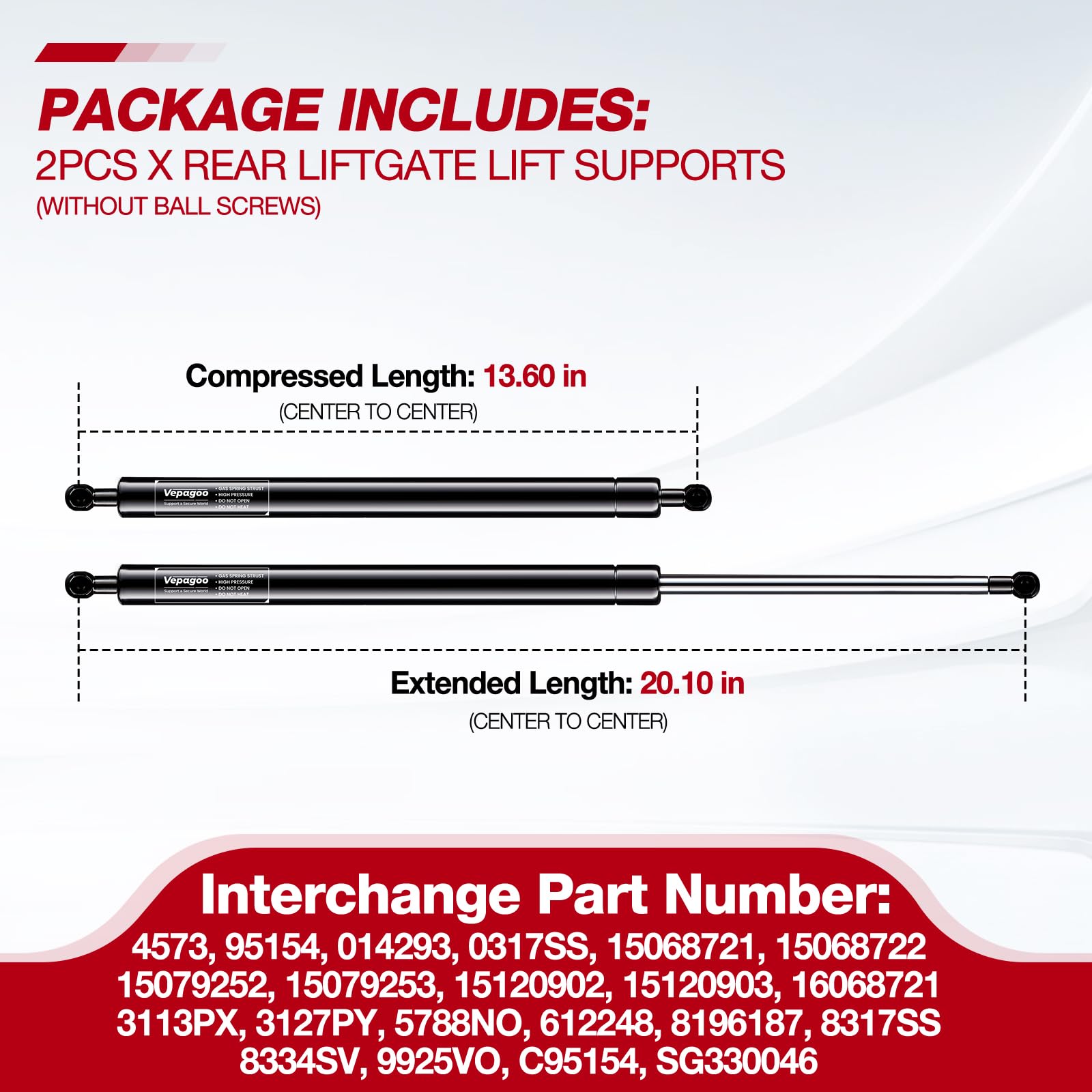 Vepagoo 4573 Rear Hatch Liftgate Gas Struts Shocks For 2002-2009 Chevrolet Trailblazer/Gmc Envoy/Isuzu Ascender/Oldsmobile Brava