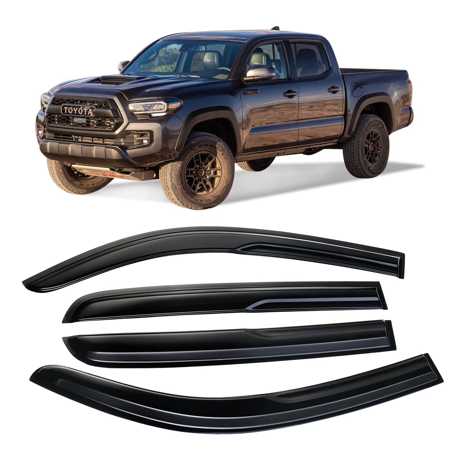 Arokzn 94768 Original Sunproof Waterproof Side Window Visor,4pcs Tape-On Rain Guards Set Compatible with 2016-2022 Toyota Tacoma