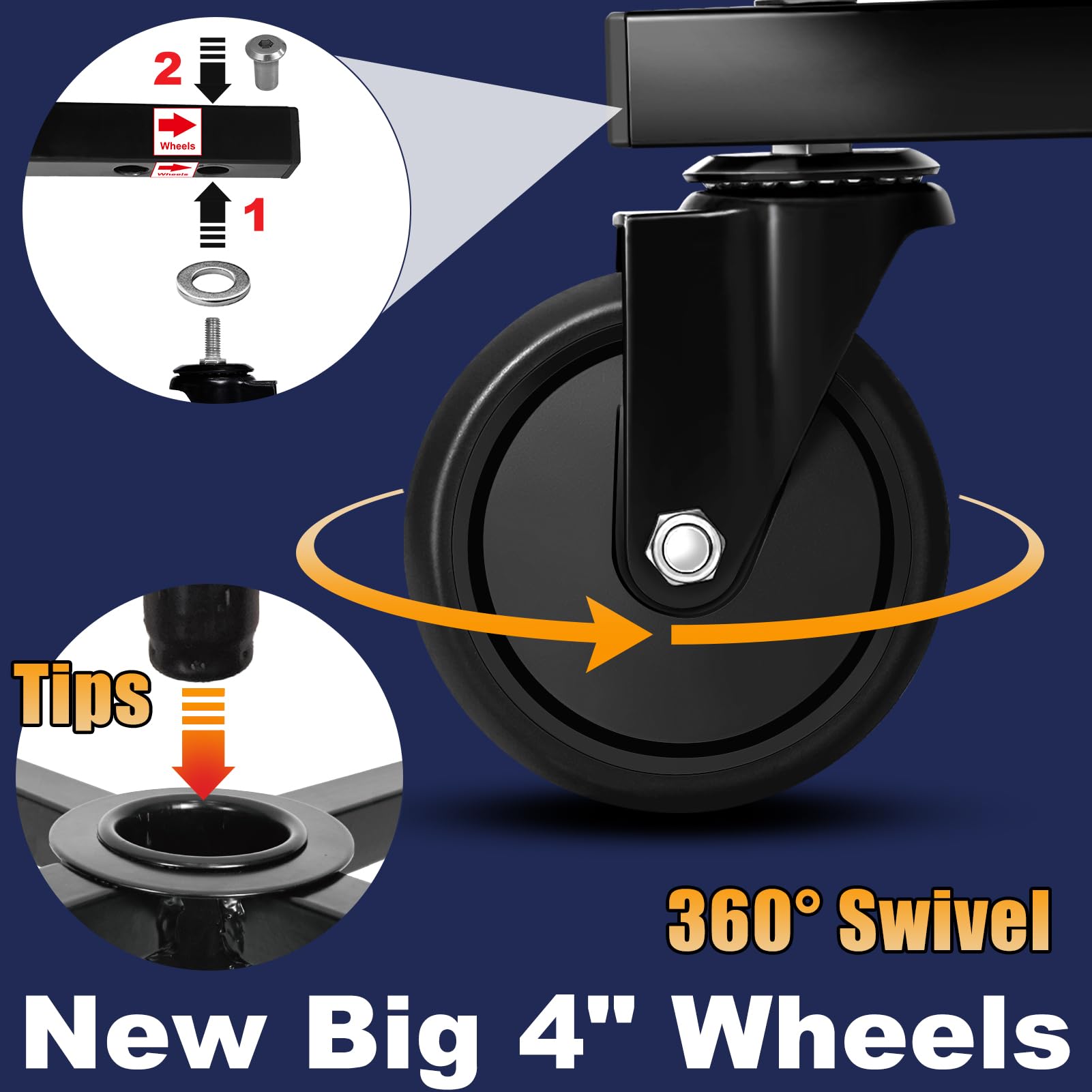 FreekyFit Rolling Stool with Wheels, Adjustable Shop Stool Mechanic Chair Seat Garage Shop Roller Work Chair Mobile Rolling Seat