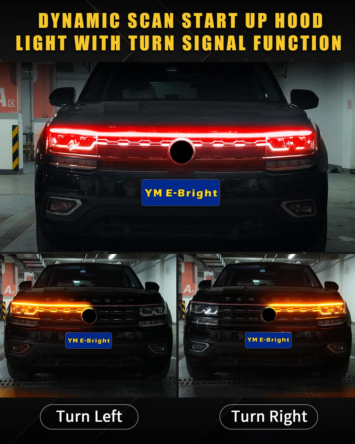 YM E-Bright Sequential LED Turn Signal Light Strip, 70in Flexible DRL, Red/Amber Switchback, Silicone Gel, For Car/Truck/SUV