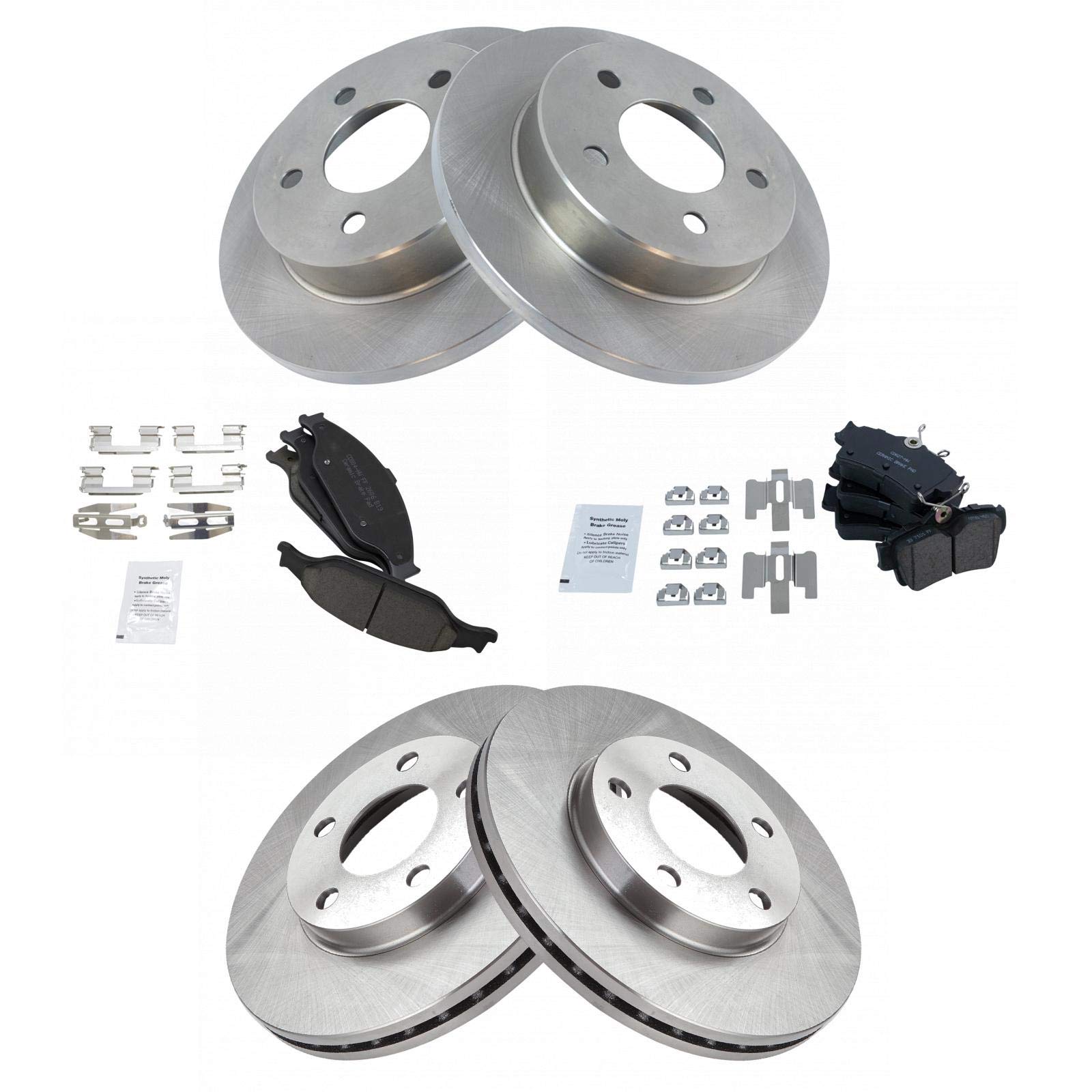 Trq Front And Rear Brake Pad & Rotor Kit Brake Pads Brake Rotor Ceramic Compatible With 1999-2004 Ford Mustang