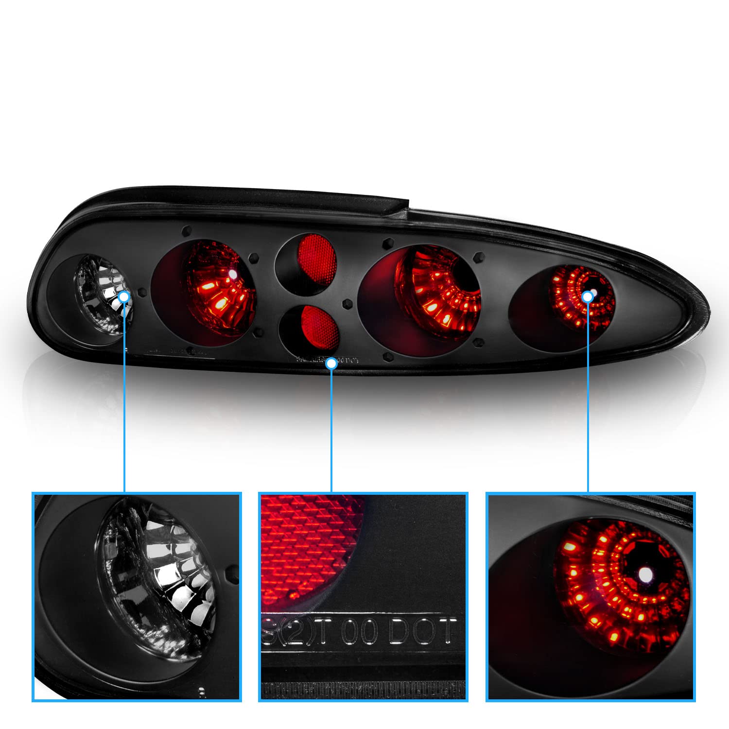 Amerilite Black Smoke Replacement Brake Taillights Set For Chevy Camaro - Passenger And Driver Side
