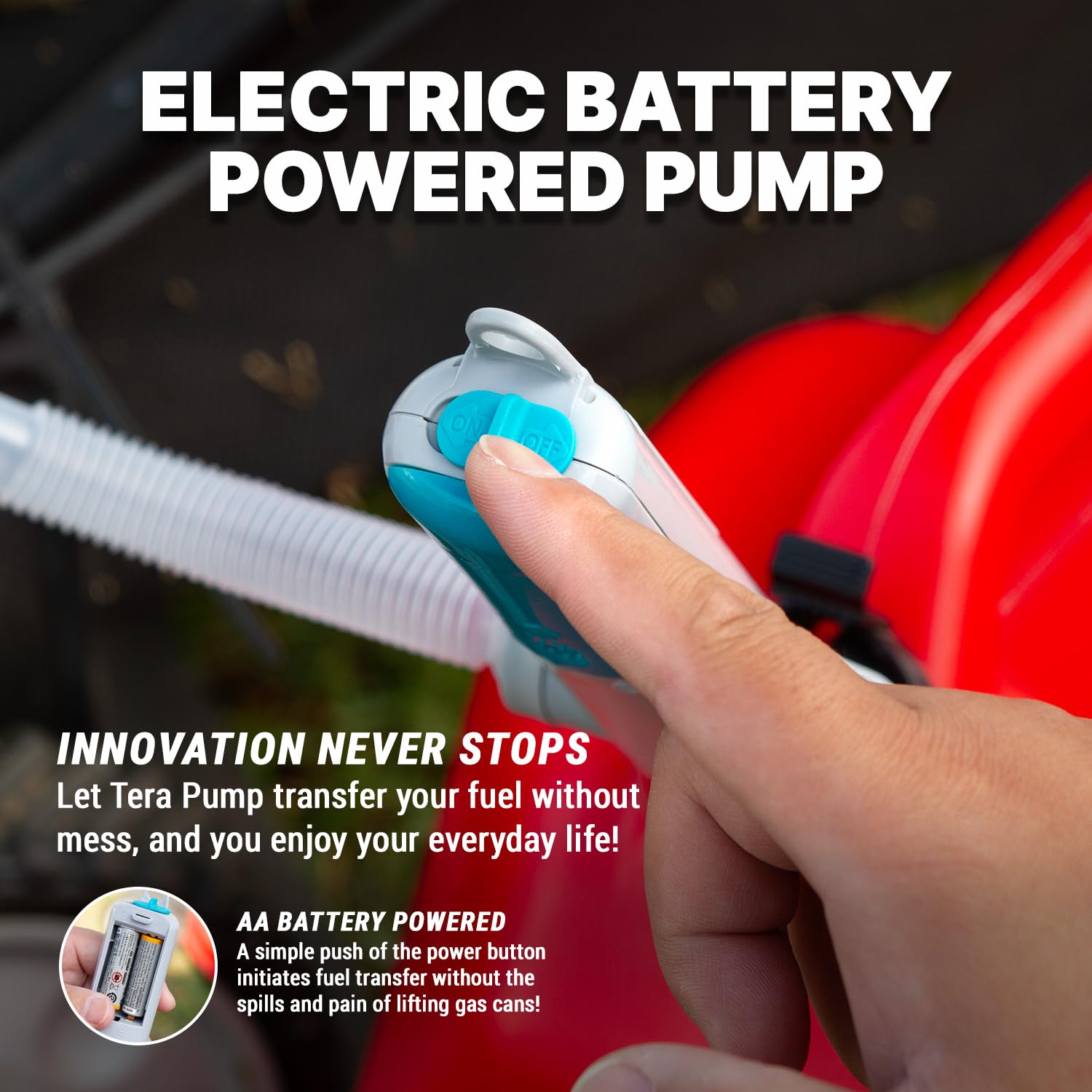 TERA PUMP Automatic Portable Battery Operated Water/Fuel Transfer Pump, Powerful Hand Fuel Pump Fits All Size Jugs w/ 1.2 Inta
