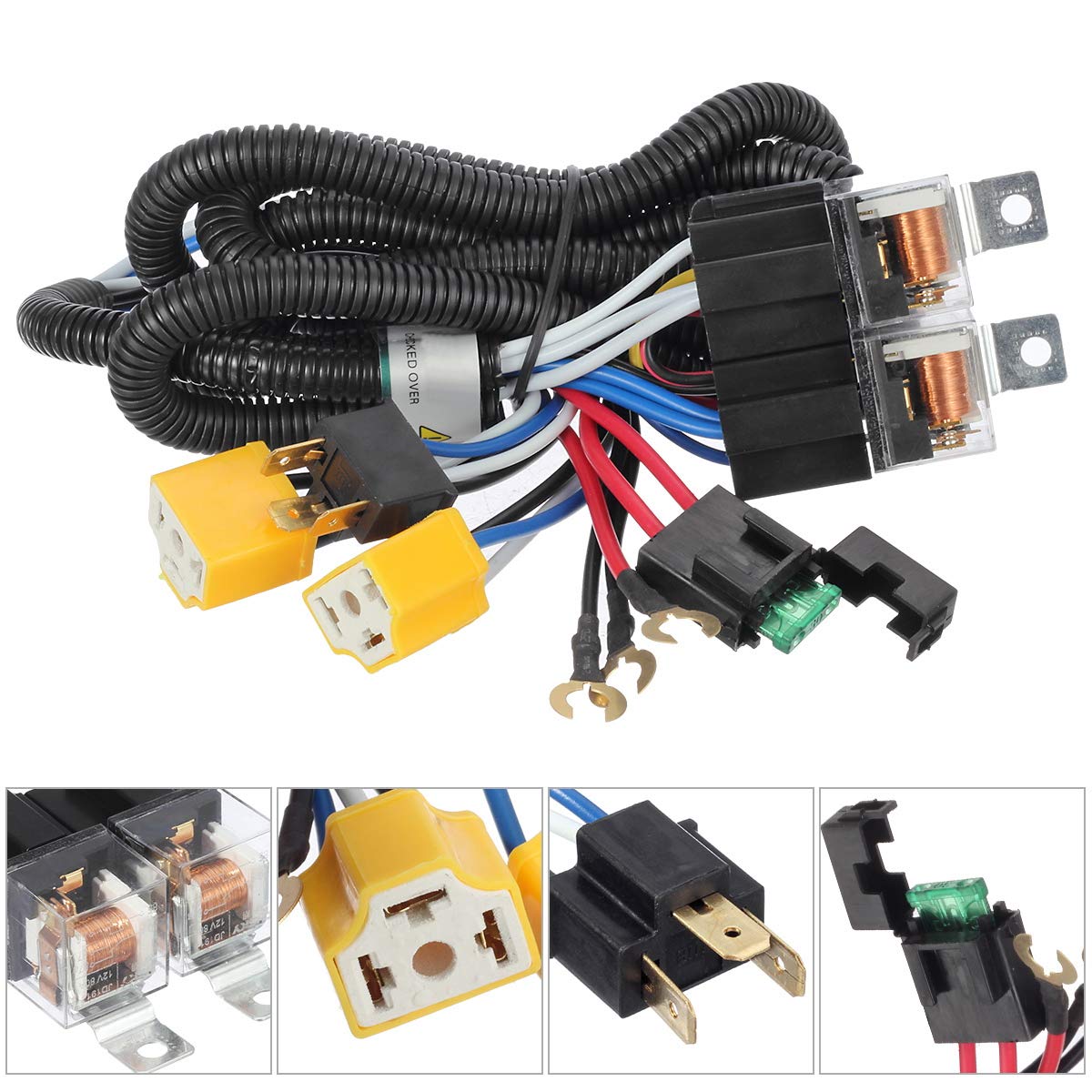Partsam 1Set H4 Headlight Relay Harness Kit For 7X6 5X7 H6054 Headlights Heat Ceramic Wiring Harness Compatible With Pickup Headlights 88-95, Tacoma 95-97 Fix Dual Ground Problem