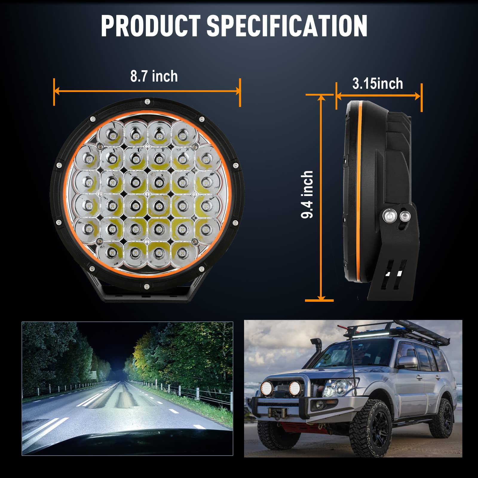 Biglion.X 9 Inch Round Led Offroad Lights Offroad Driving Lights Super Bright Led Driving Lights Spot Lights Waterproof Ip68 12V 24V For Pickup Trucks Suv Utv 4Wd