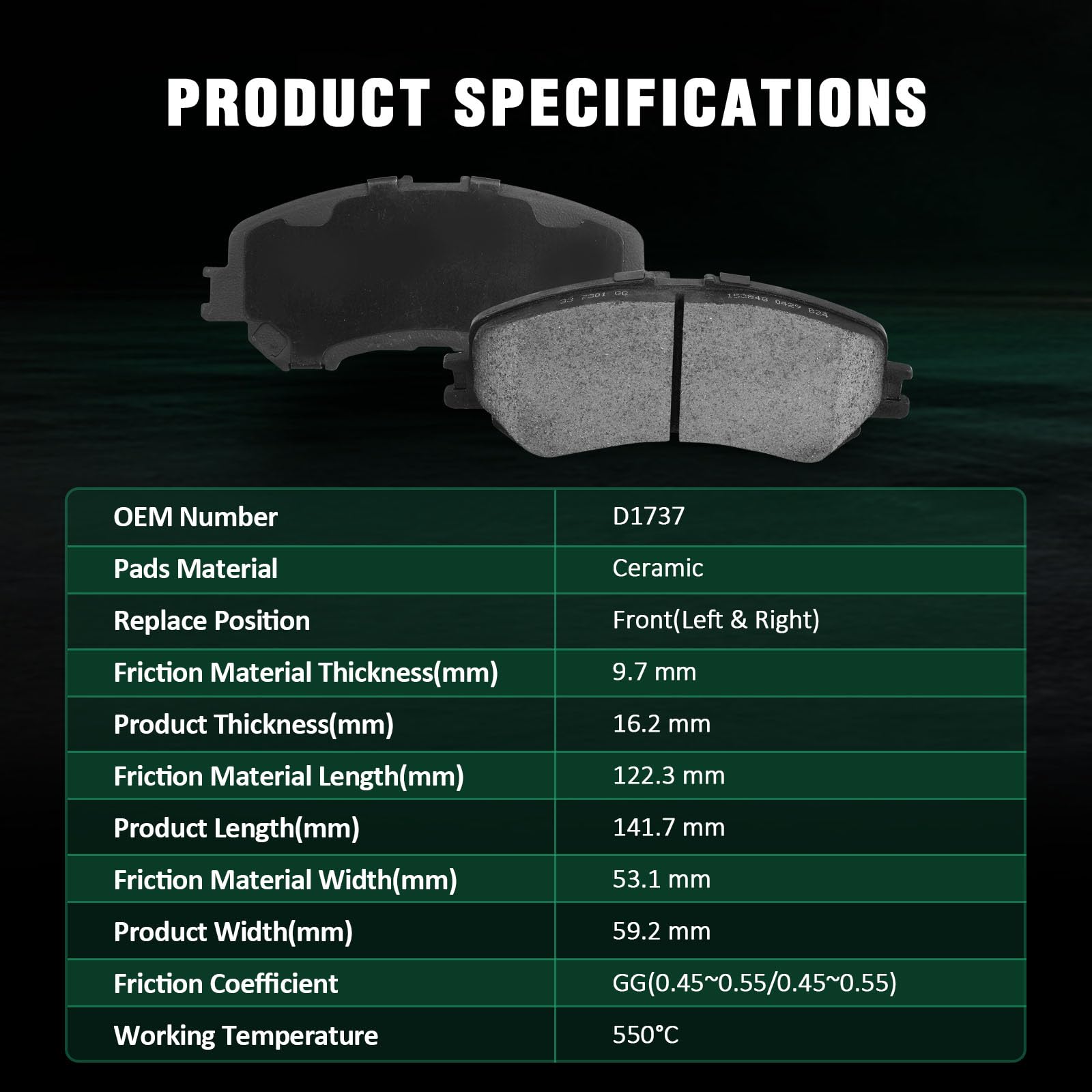 Automuto 4Pcs Front Ceramic Disc Brake Pads Set D1737 For Nissan Rogue 2014-2020,For Nissan Rogue Sport 2017-2021