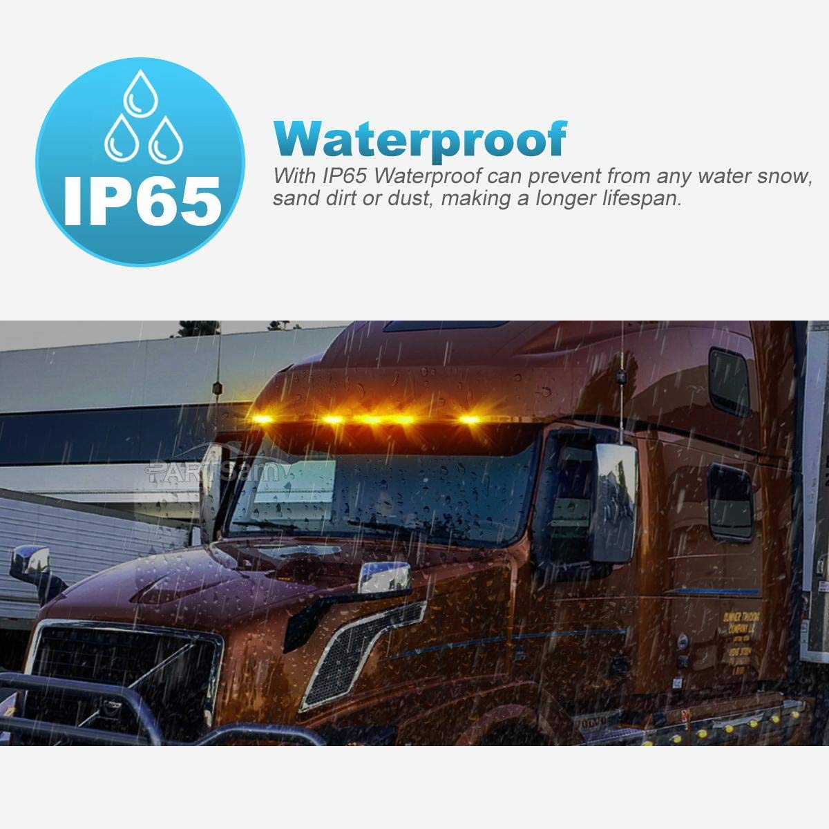 Partsam 5Pcs Clear Lens 6Led Amber Cab Light Truck Trailer Top Cab Marker Roof Running Light Waterproof Reflective Lights Assemb