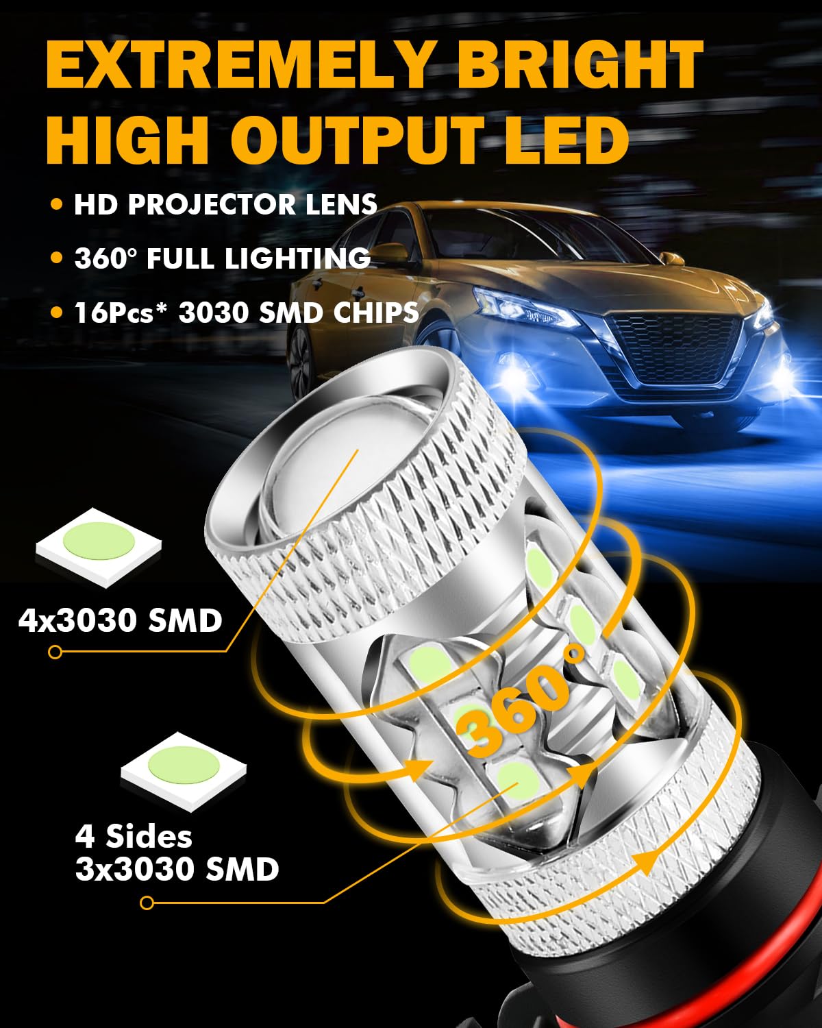 Auxbeam 5201/5202/9009 Fog Light Bulbs 8000K Ice Blue, High Power 50W 8000Lm Super Bright, 360-Degree Illumination, Fog Lamps Re
