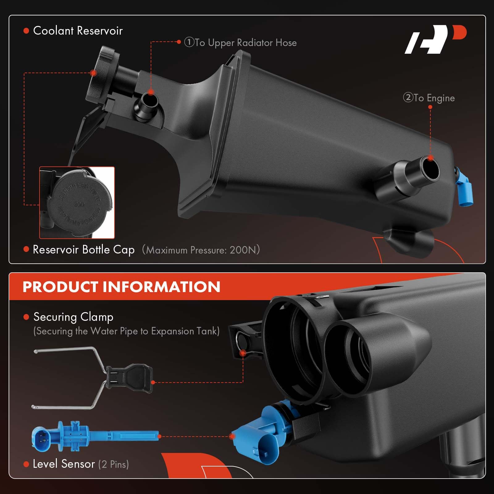 A-Premium Engine Coolant Overflow Recovery Reservoir Tank - W/ Sensor & Cap [DOHC, 6Cyl 2.2 2.5 2.8 3.0L] Compatible with BMW E4