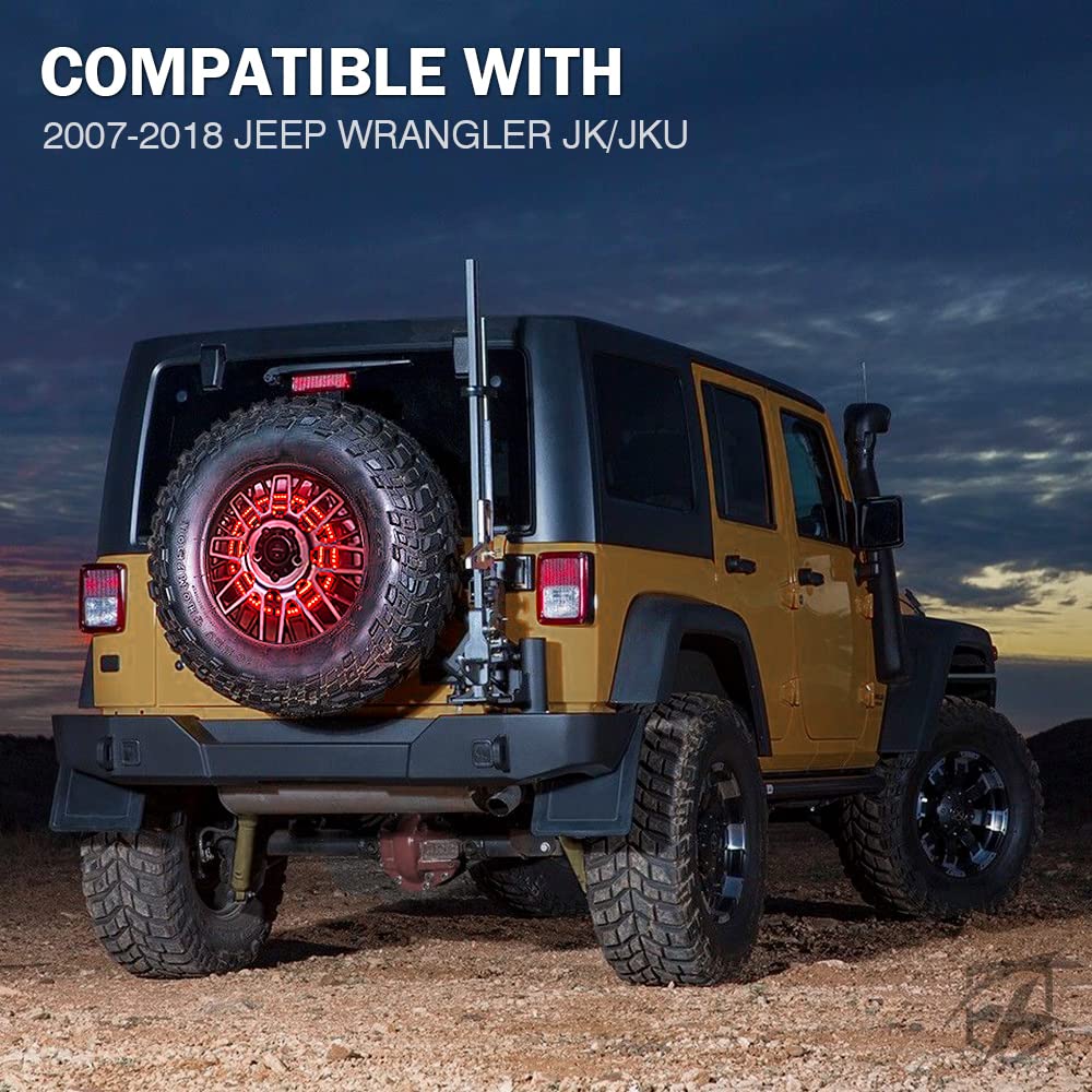 Xprite 14'' Spare Tire Brake Light Compatible With 2007-2018 Jeep Wrangler Jk & 2018+ Jeep Wrangler Jl/Jlu, Plug & Play, 3Rd Led