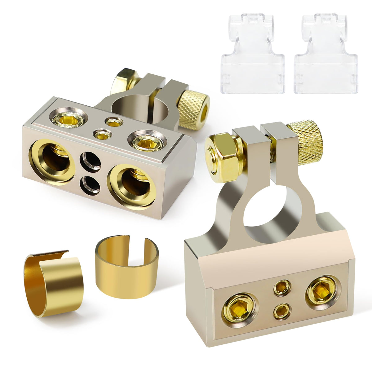 Tonda Battery Terminals, 0/4/8/10 Gauge Battery Terminal Connectors With Shims And Protective Covers, Car Cable Ends, 1 Pair